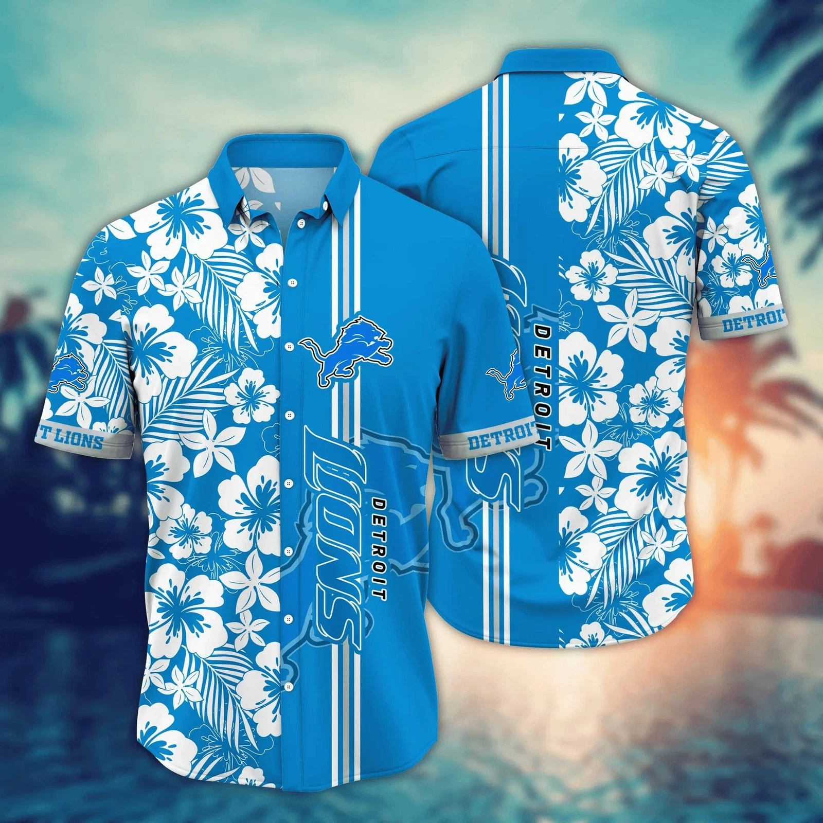 Detroit Football Tropical Stripe Summer Aloha Unisex Hawaiian Shirt, Gift for Fan