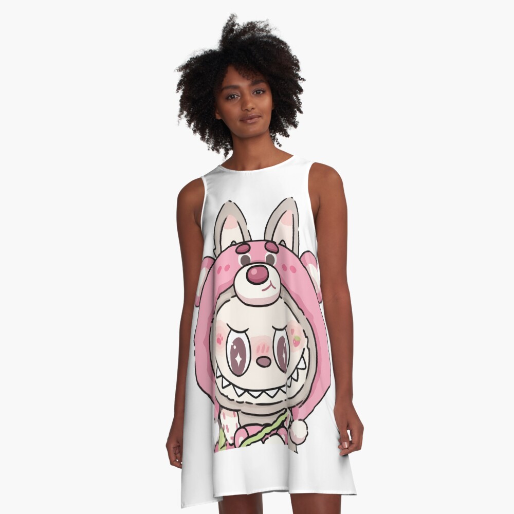 Cute pink labubu A-Line Dress, Gift for Her