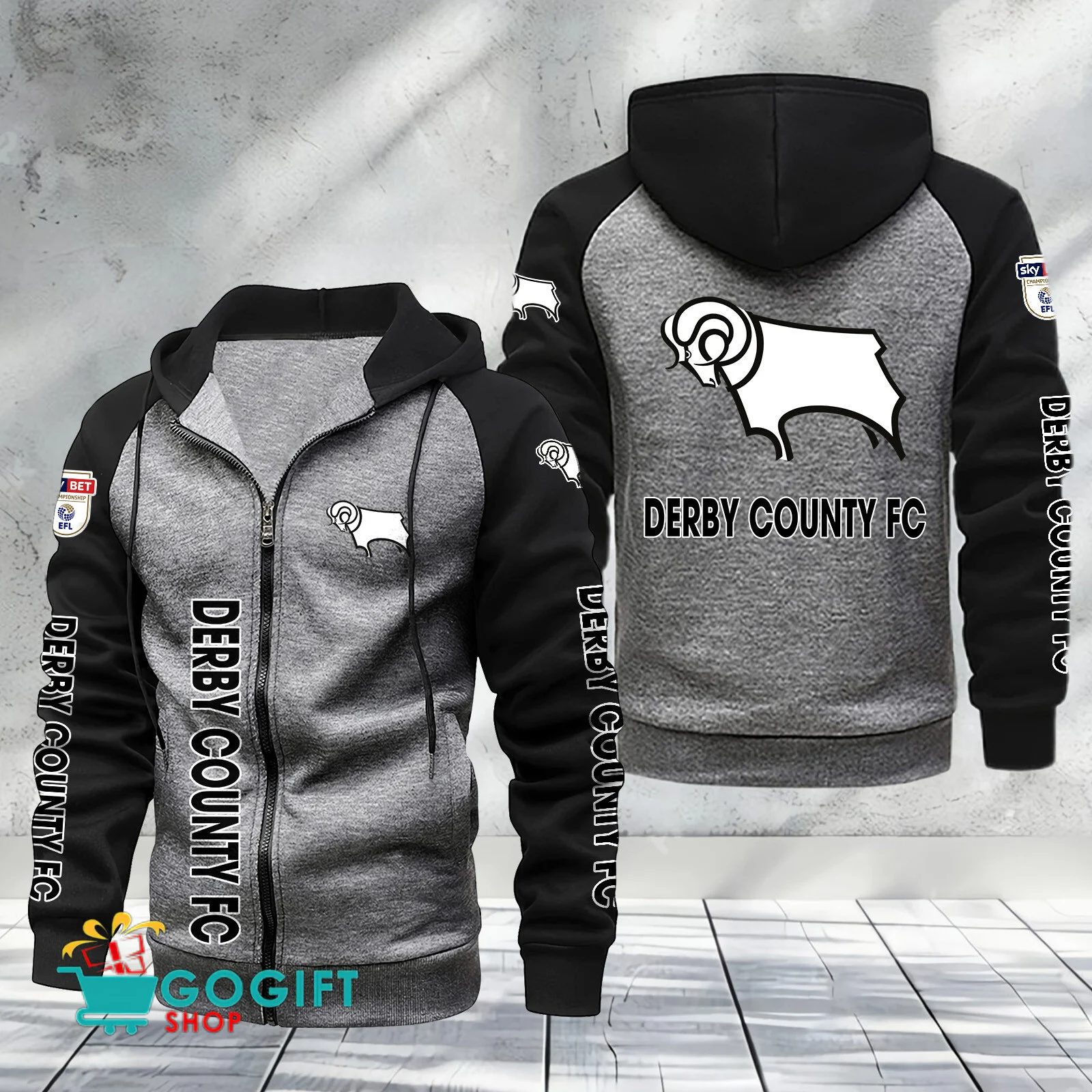 Derby County FC Sporty Style Raglan Zipper Hoodie