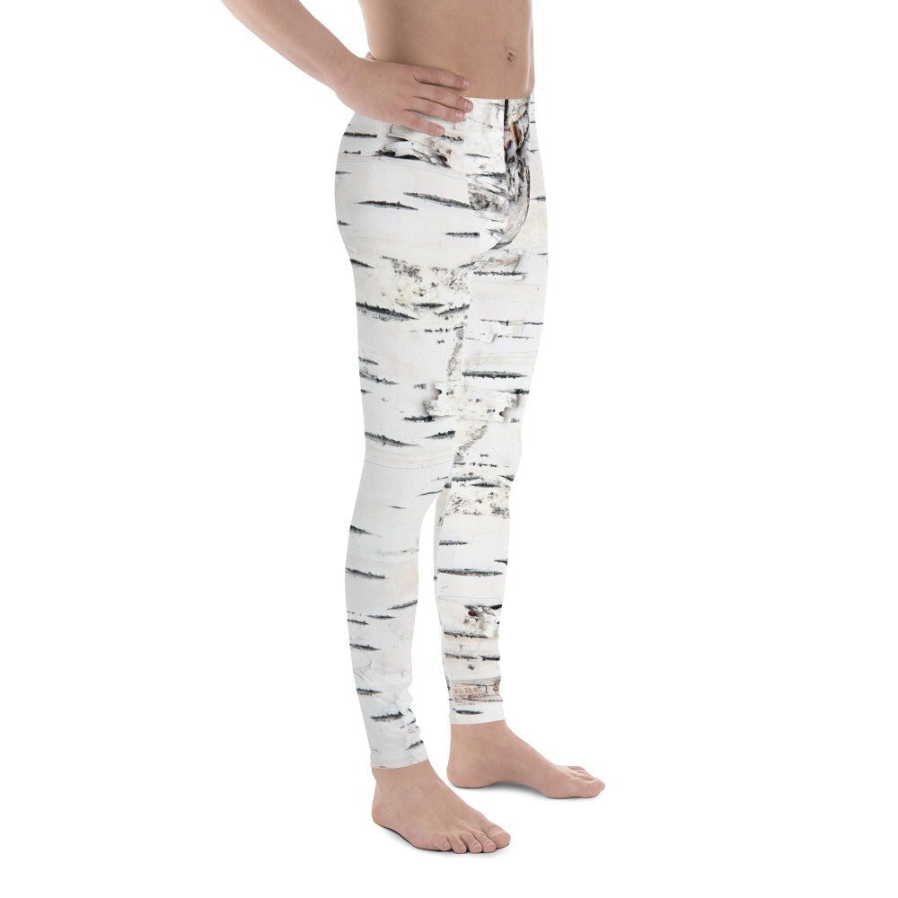 Men's Birch Bark Printed Leggings - Nature-Inspired Gym & Running Tights