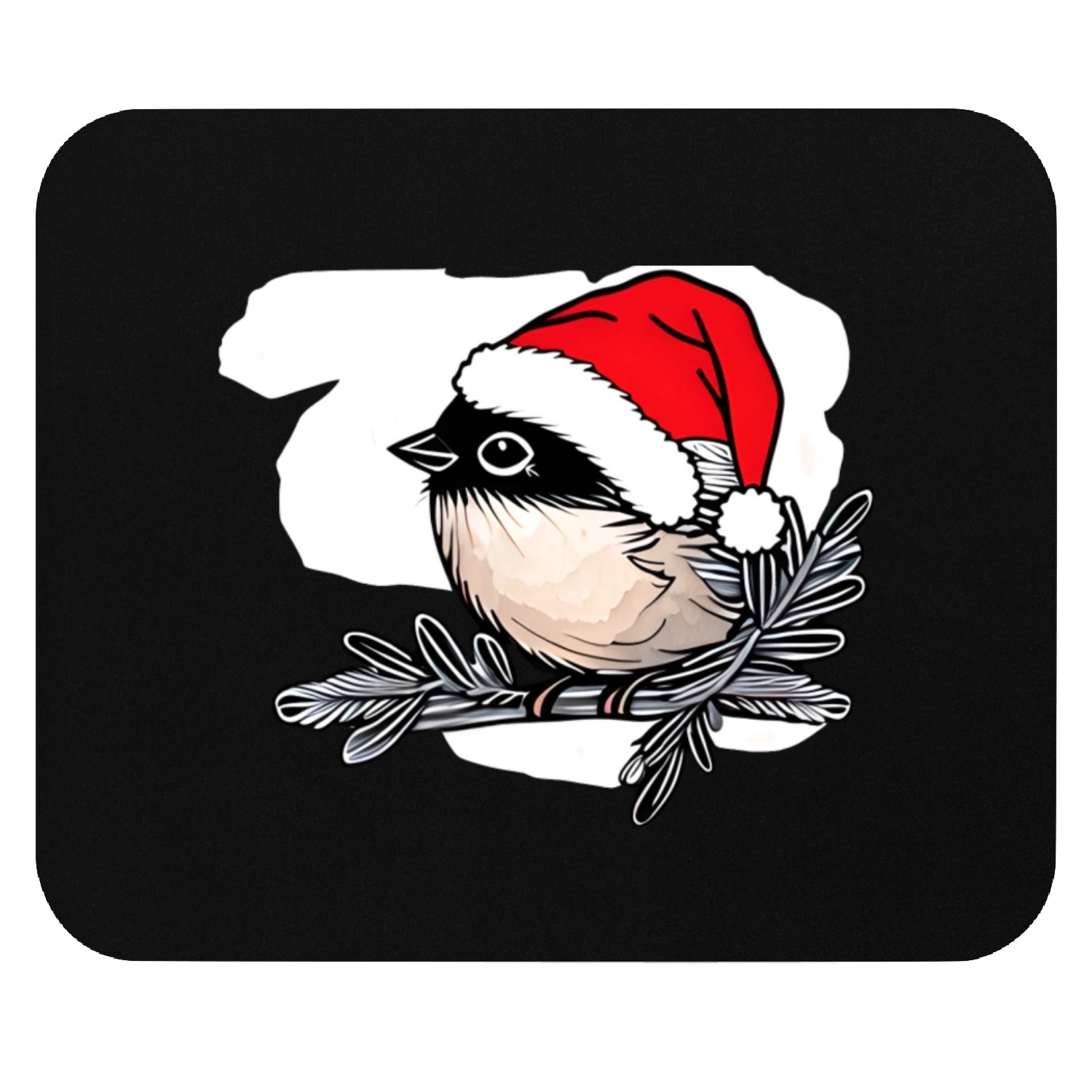 Chickadee Wearing Santa Hat Mouse Pads