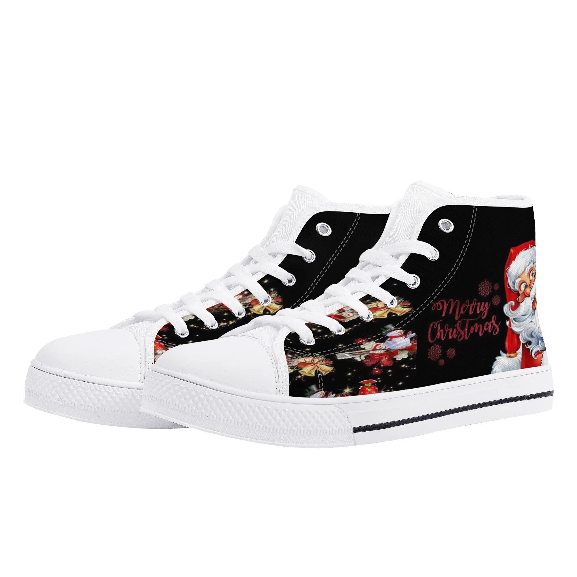 Santa Claus High Top Sneakers / Christmas Custom Print Trainers Shoes Rubber High Top Canvas Shoes