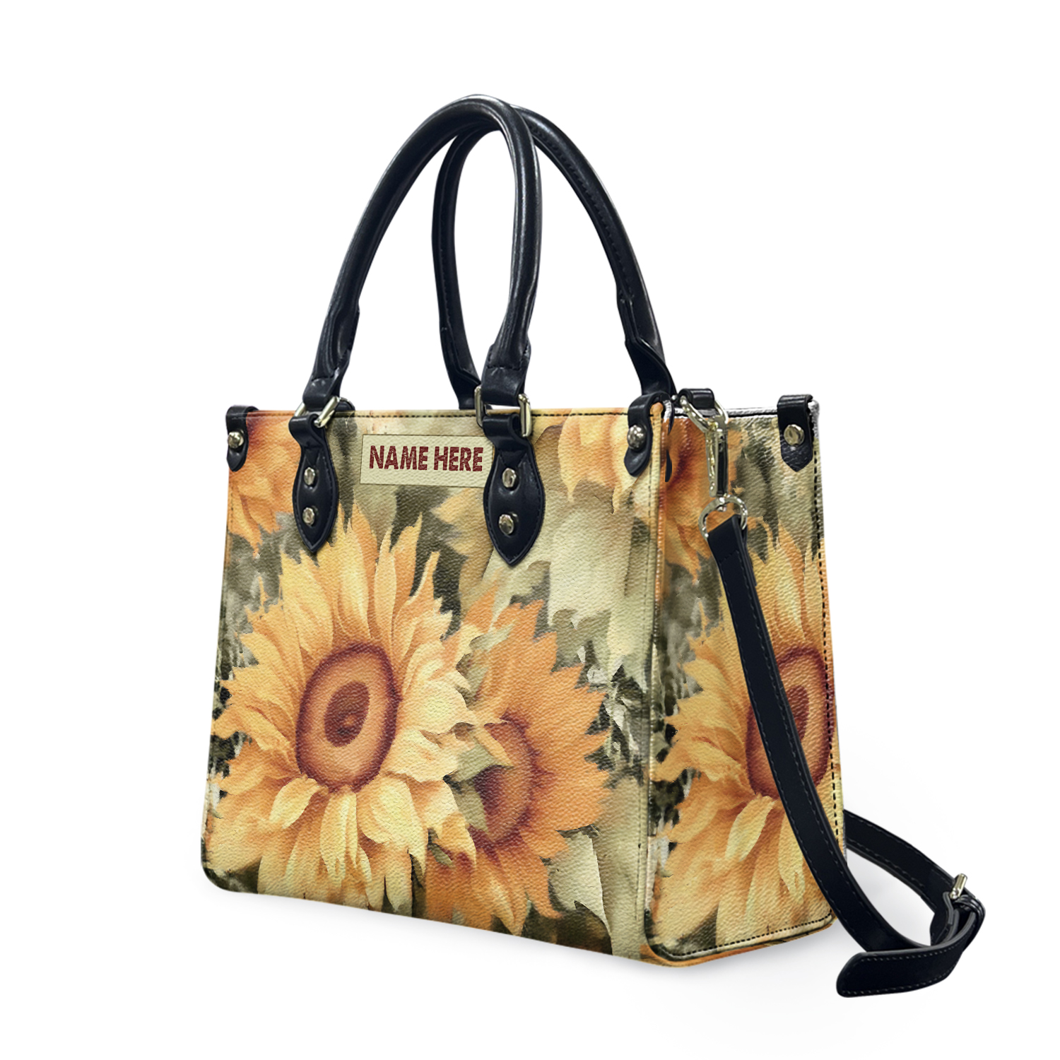 Marchstyle - Custom Name Sunflower Leopard Leather HandBags & Purse for Women, Sunflower Vintage Wallet,Sunflower Purse,Flower Leather Purse