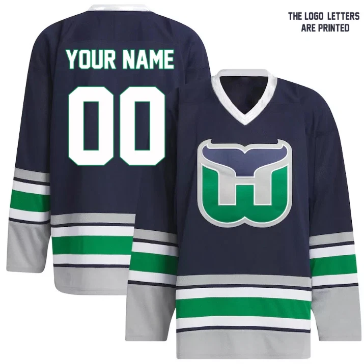 Hartford Whaler Classic Style V-Neck Hockey Jersey Custom Name And Number