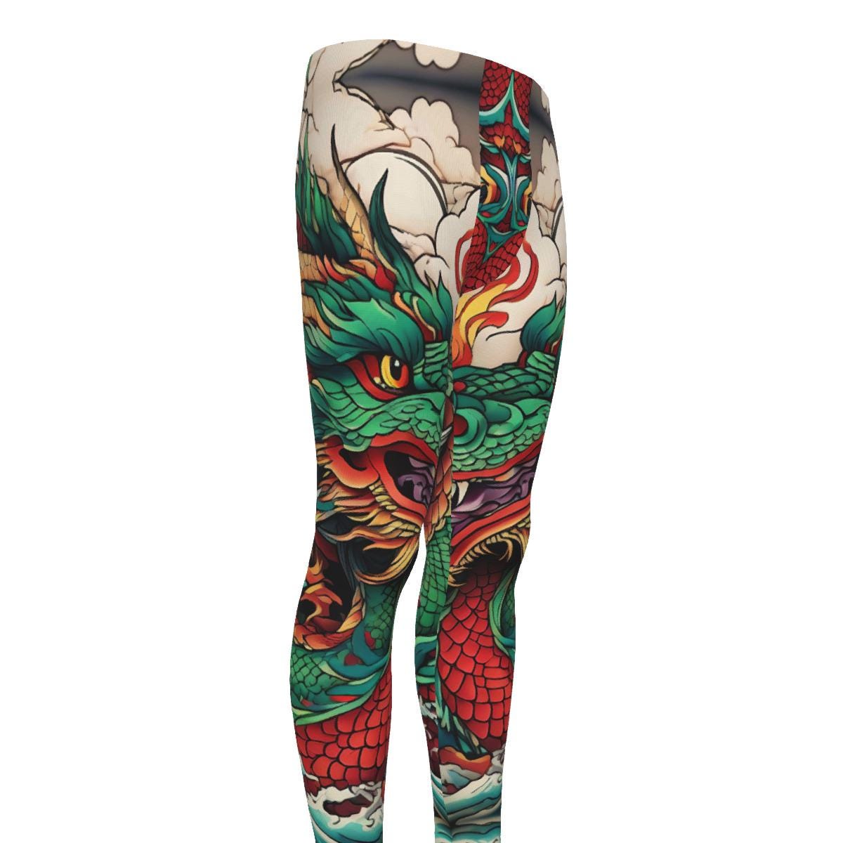 Comic Dragon Men's Leggings for Martial Arts and Fitness, Workout, Running, MMA, Cycling Tights