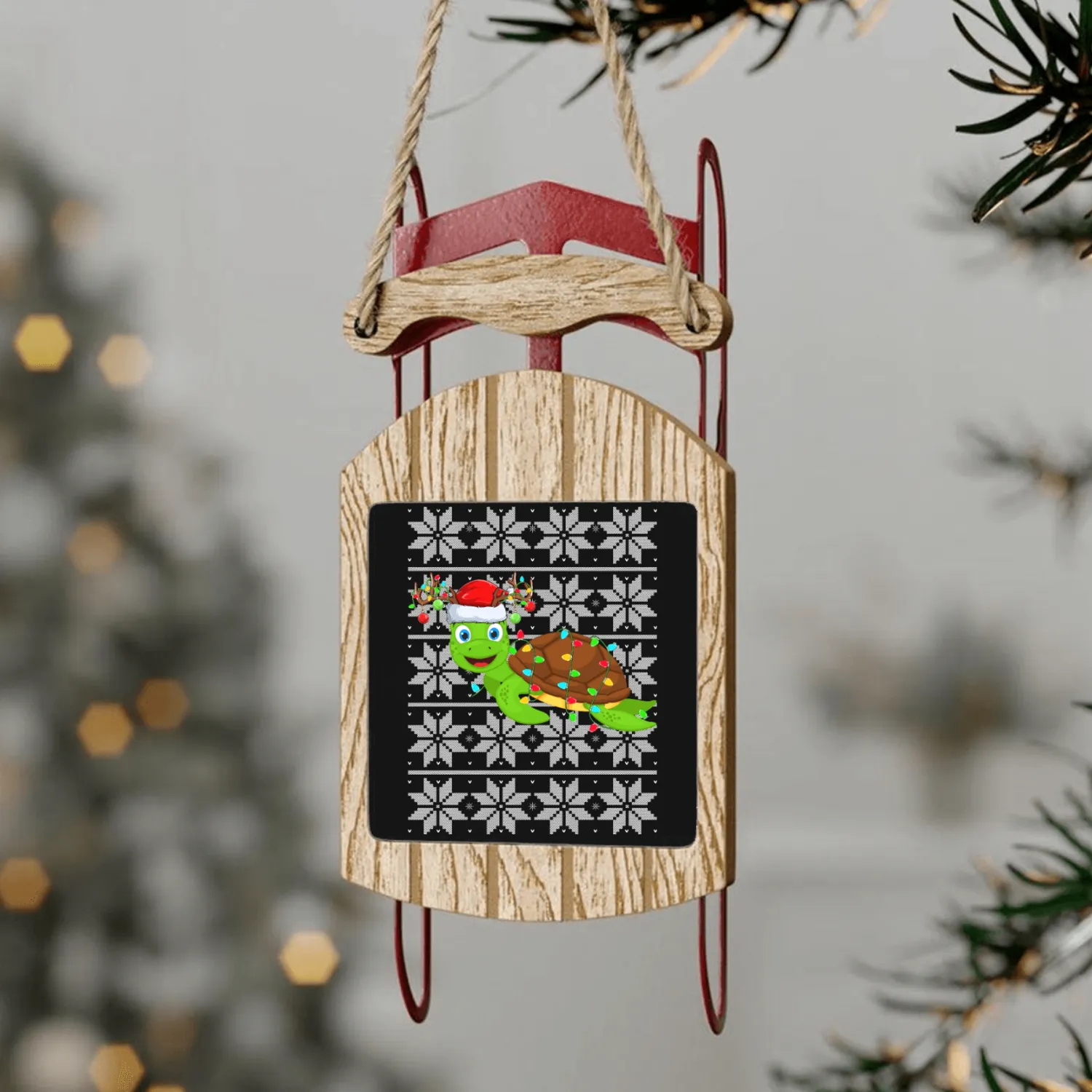 Sea Turtle Christmas Lights Sled Ornaments