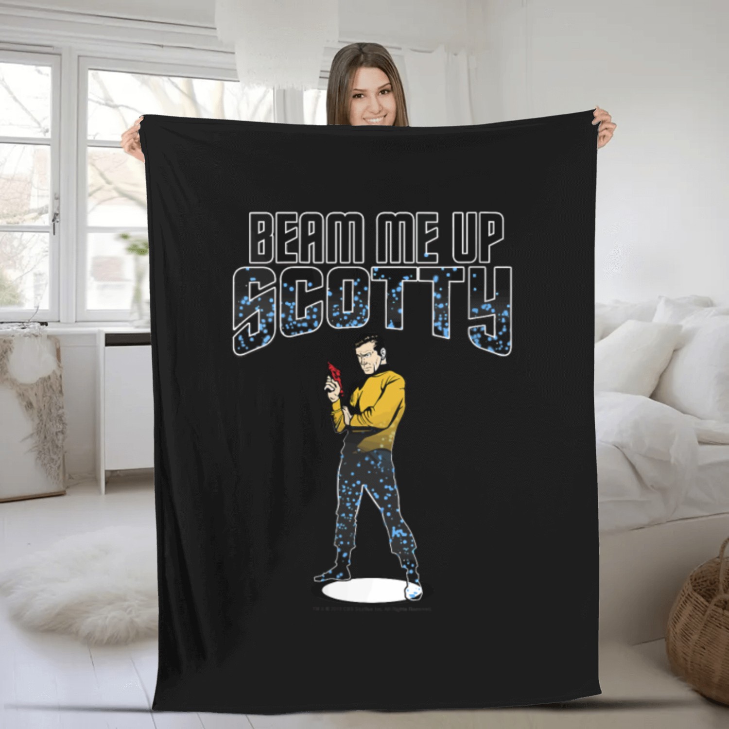 The Original Series Beam Me Up Scotty Text Poster Fleece Blankets