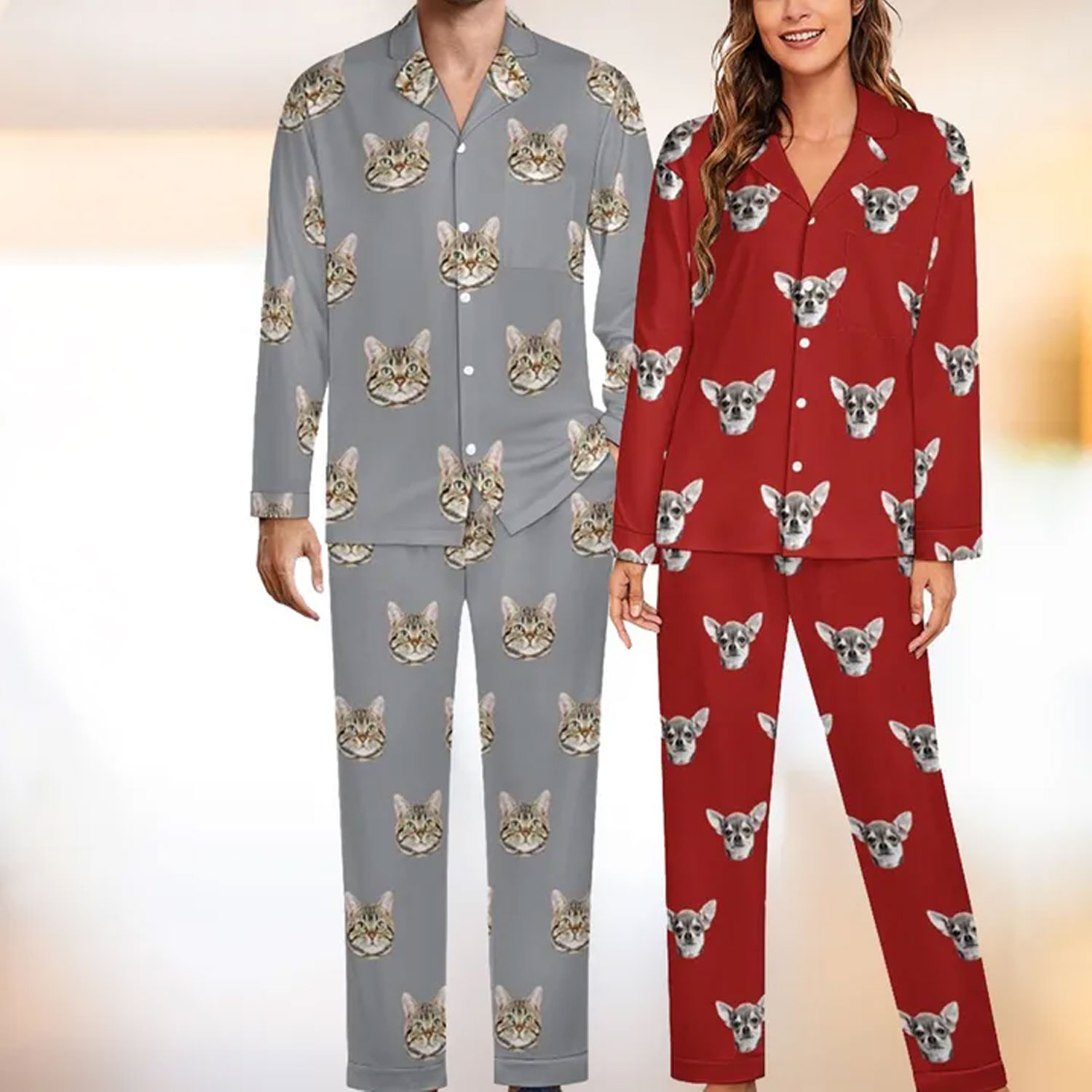 Custom Pet Portrait Pajamas, Personalized Pet Face Pajamas Sets