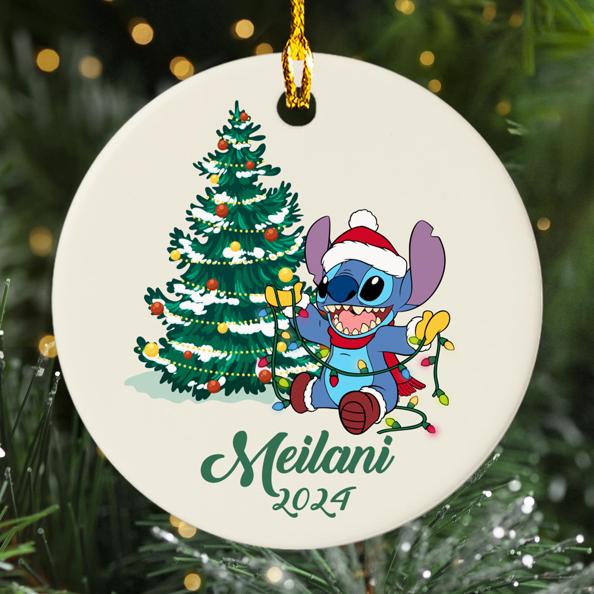 Personalized Stitchmas Ornament, Blue Monster Dog Xmas Customized 2024 Christmas Tree Decor, Cute Alien Dog Gift For Kid