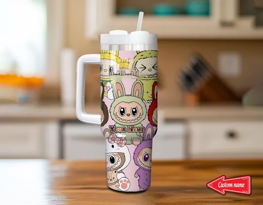 Personalized Labubu Tumblers 40 oz With Handle, Monster Character Tumber, Gift For Kids