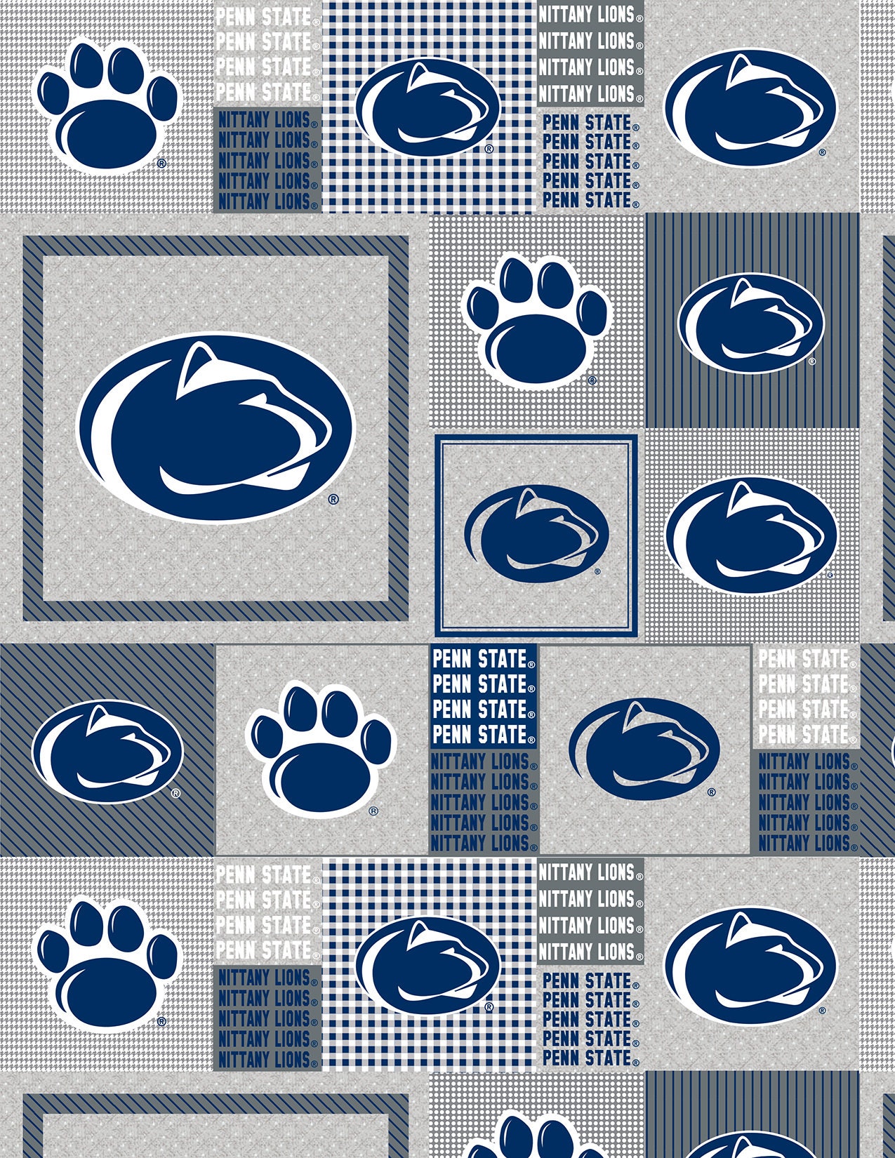 Official Licensed Penn State University Fleece Fabric- Penn State Nittany Lions Grey Box Fleece Sold by the Yard