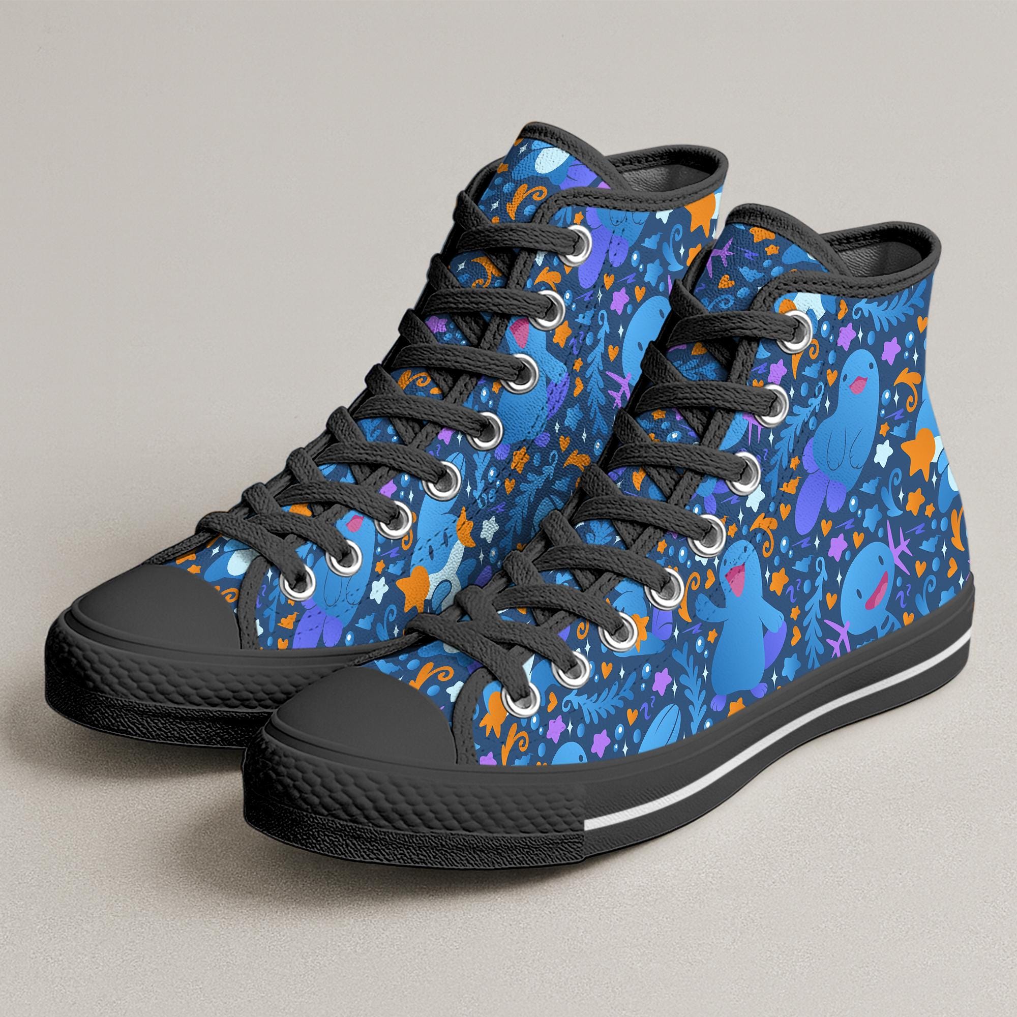 Mudkip Quagsire High Top Shoes, Cute Water Theme Kawaii Sneakers, Anime Shoes, Mudkip Shirt Gift