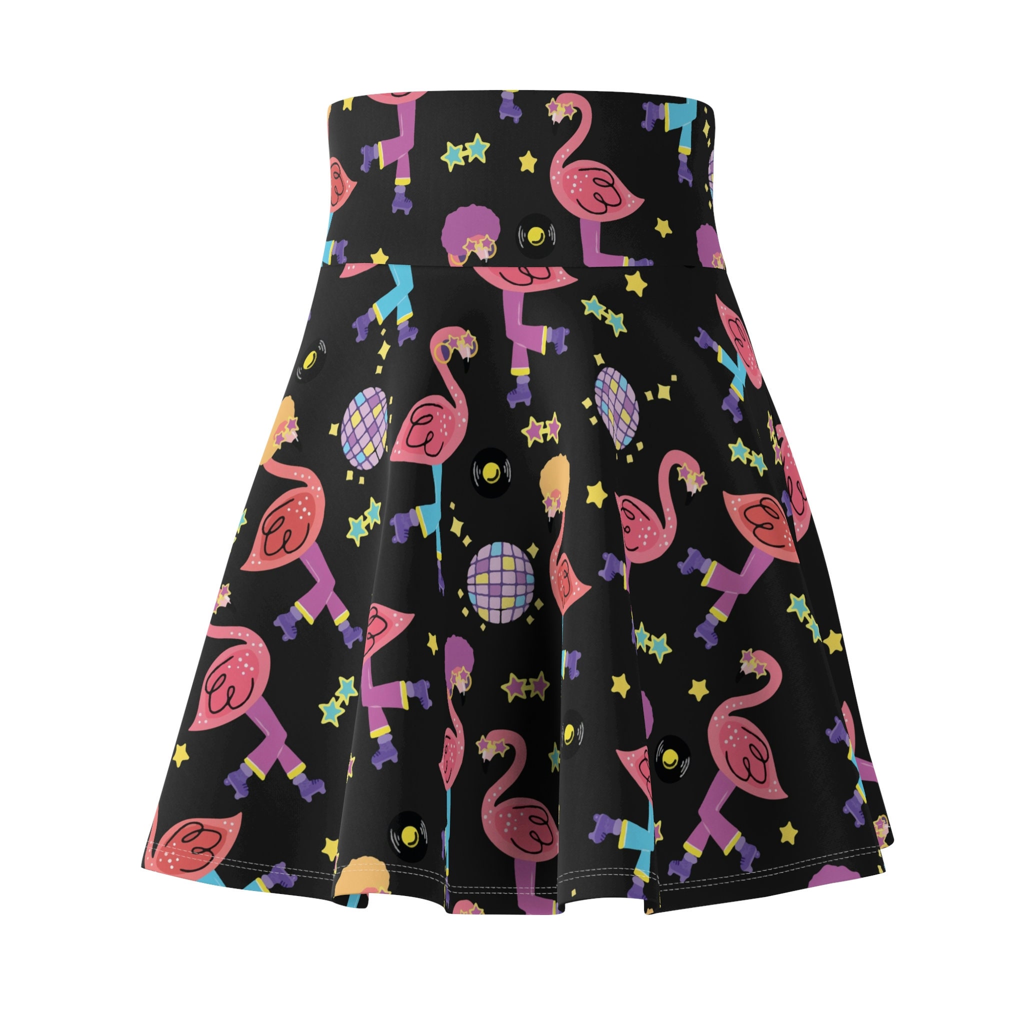 Roller Disco Flamingo Print Women's Skater Skirt
