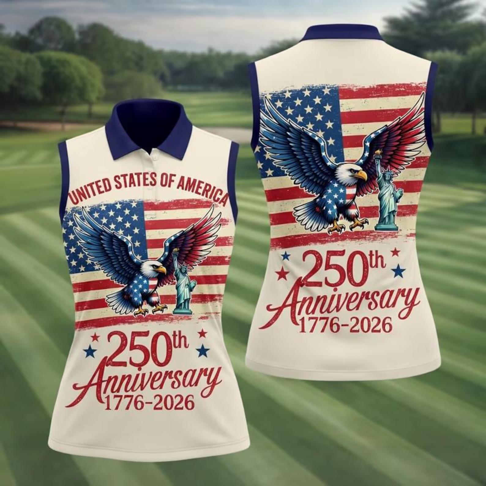Women’s Sleeveless Polo Shirt – USA 250 Years of Freedom, 4th of July Golf Gift