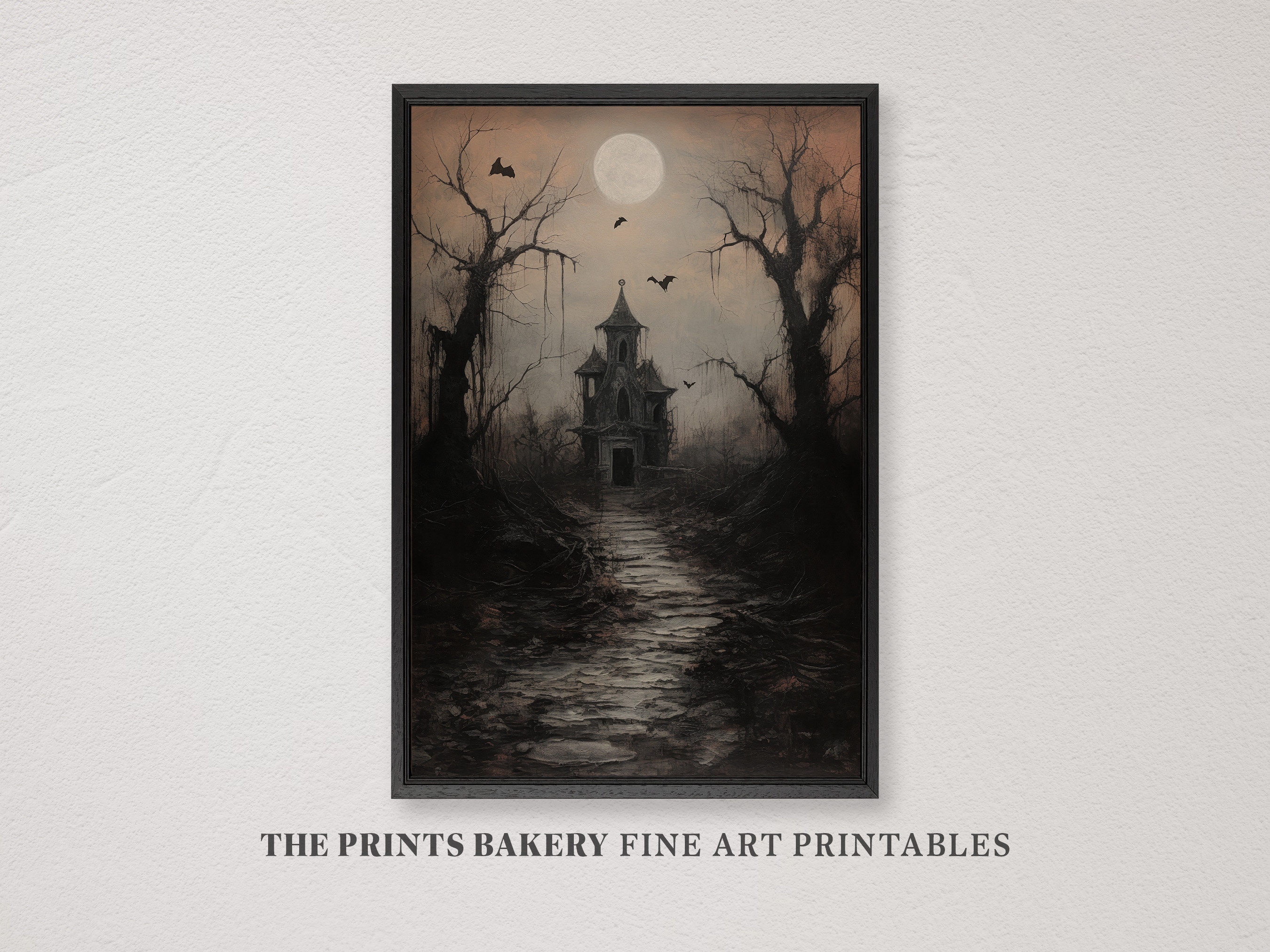 PRINTABLE Halloween Vintage Print, Haunted House Wall Art, Dark Academia Print
