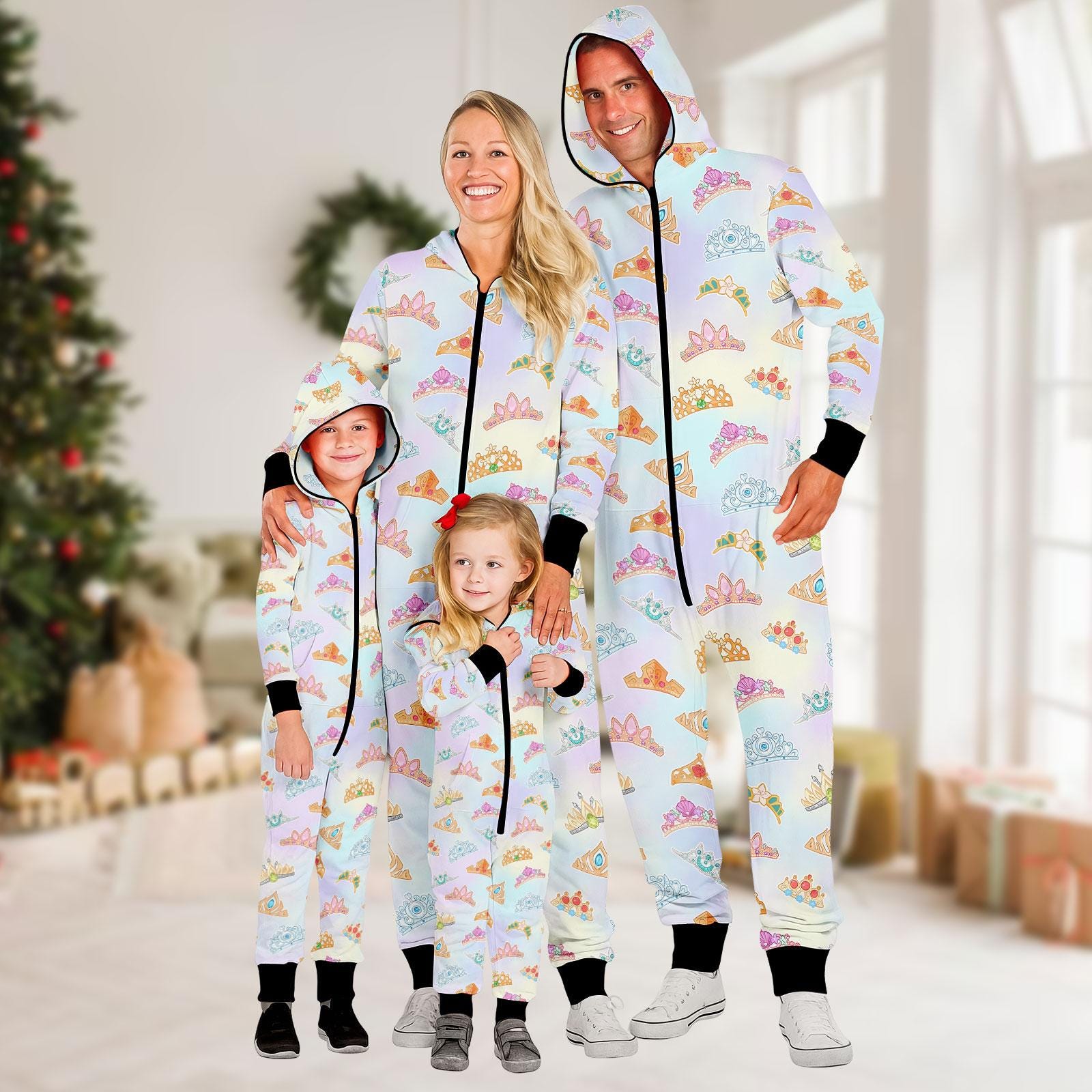Princess Family Jumpsuit, Crown Onesie Pajamas, Christmas Fleece Jumpsuit, Princess One-piece Pajamas, Pajamas For Family