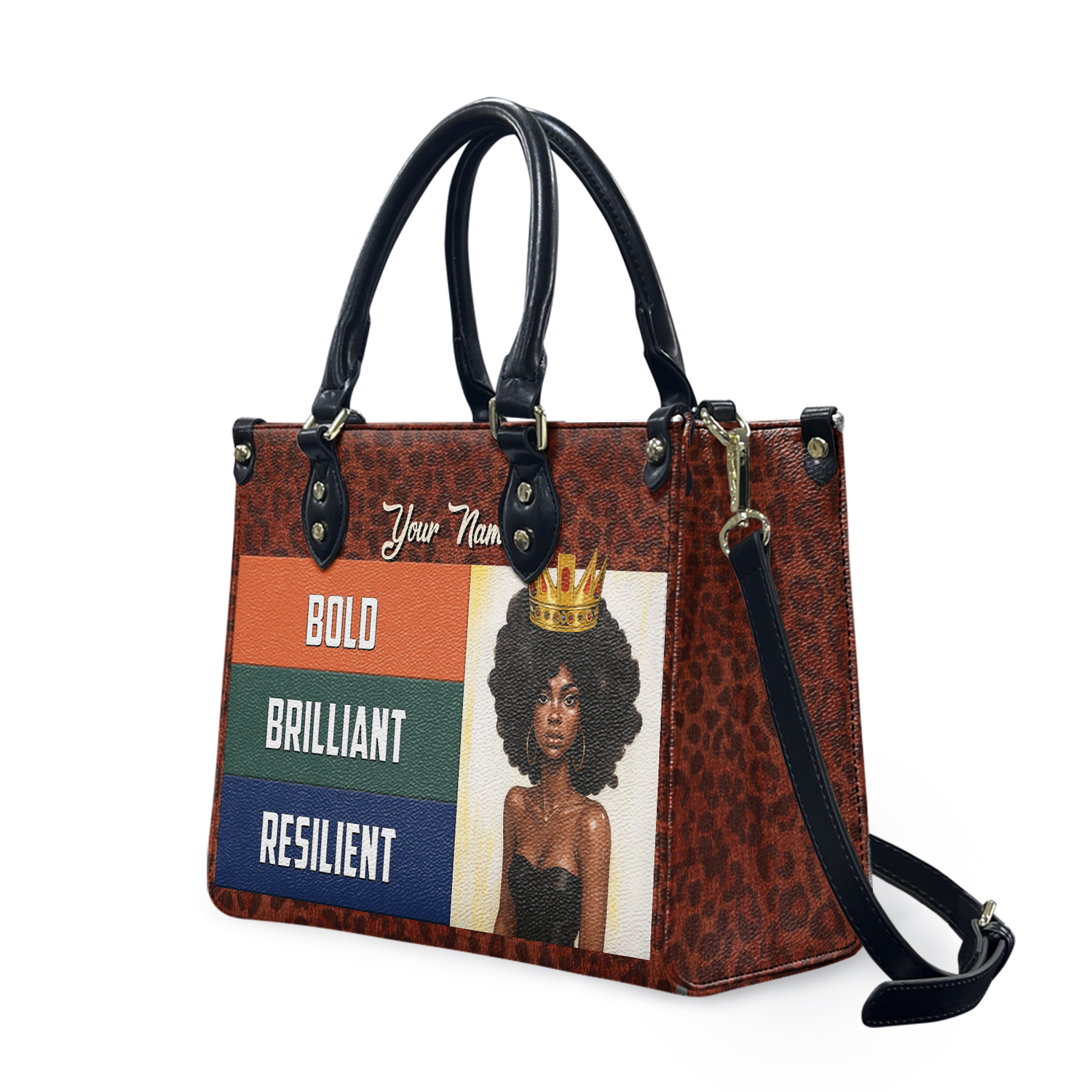 Personalized Leather Handbag For African American Women, Leather Bag With Motivational African American Women, Black Girls Gift