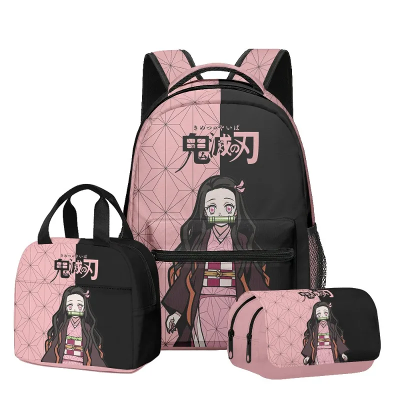New Anime Peripheral demon 3D School Backpack Lunch Bag Pencil Case 3-Piece Set Printed Holiday Gift for Students Gift