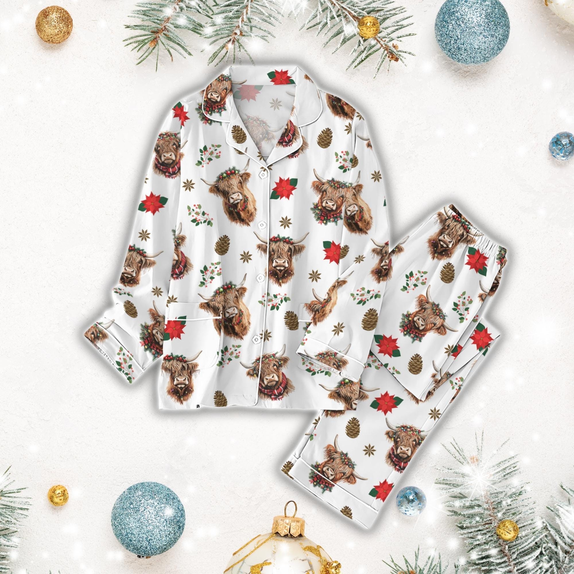 Highland Cow Pajamas Set, Cow Family Pajamas, Cute Cow Matching Pajamas Set