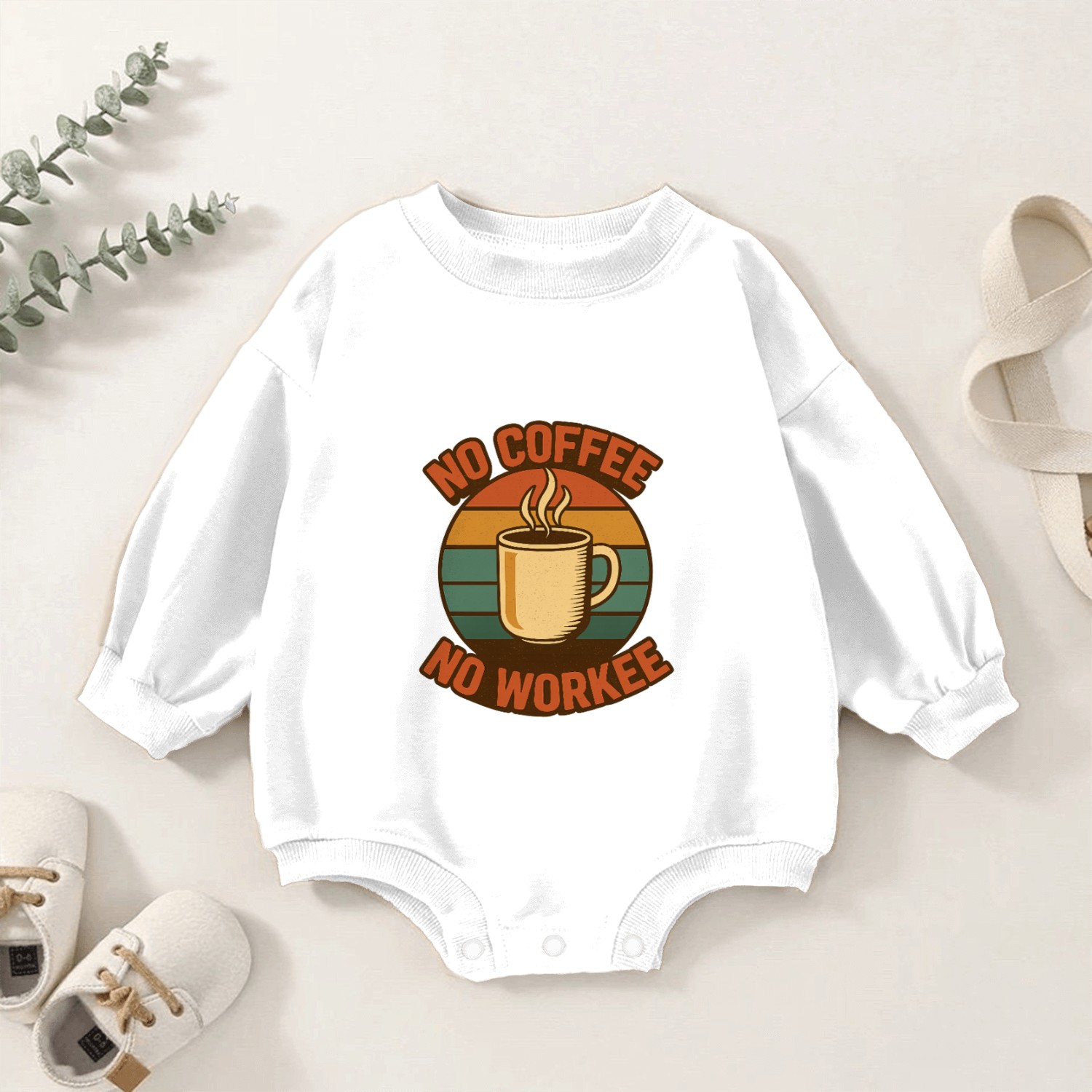 No Coffee No Workee Vintage Print Baby Romper Sweatshirts