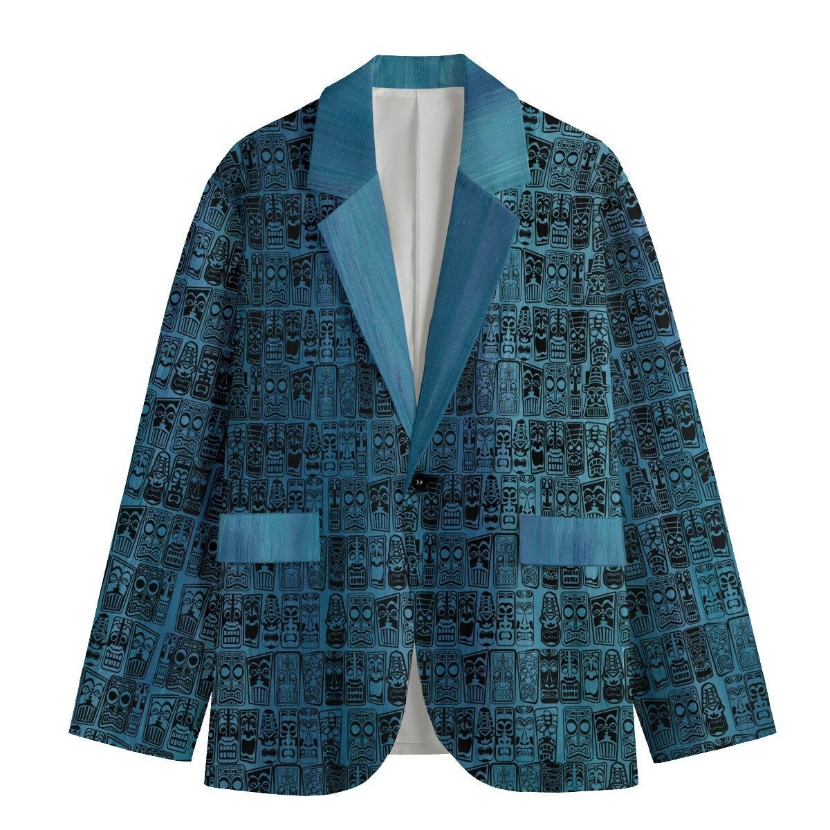 Retro Tiki Ocean Blue Women's Casual Blazer, Women Suit Jacket, Gift For Her