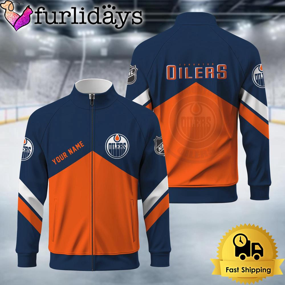 Edmonton Oilers Logo Custom Standing Neck Zipper Jacket
