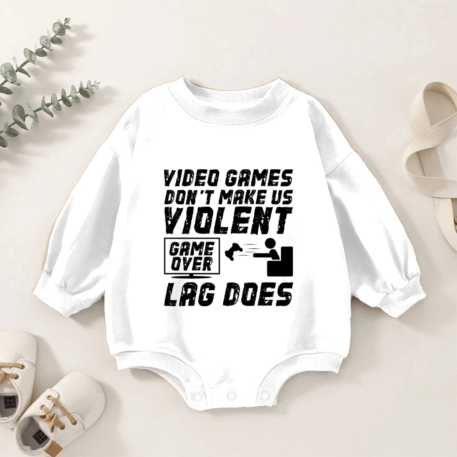 Video Games Don t Make Us Violent Game Over Baby Romper Sweatshirts