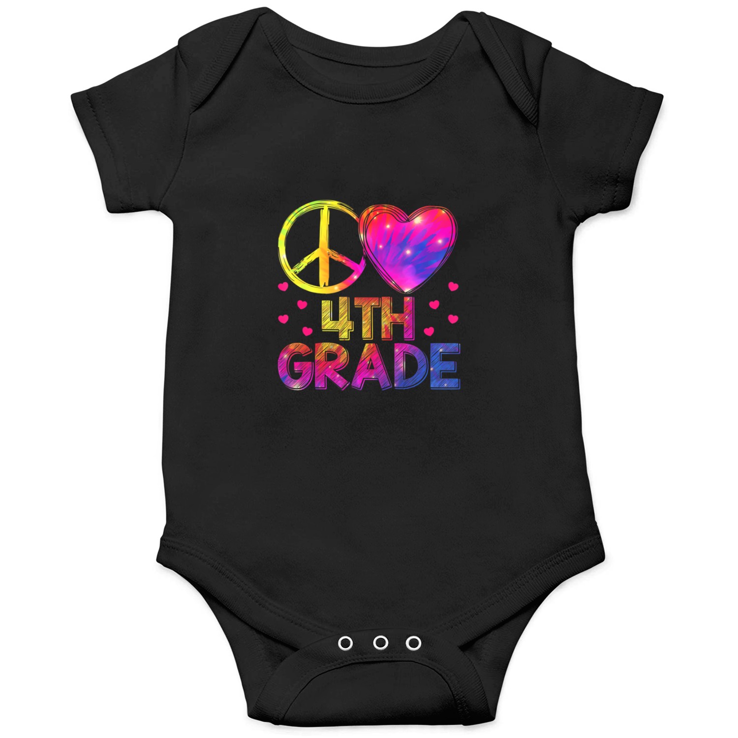 Tie Dye Peace Love 4th Grade Teacher Student Back Onesies