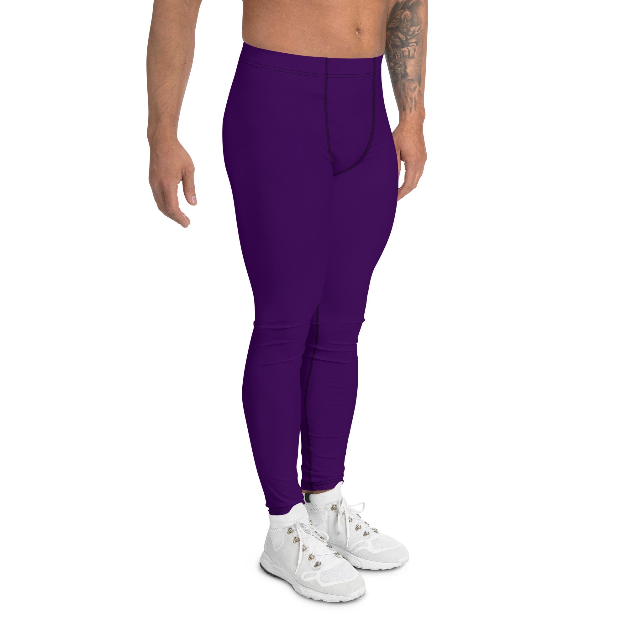 PURPLE Men's Leggings Gym PURPLE Stretchy Fabric Under Shorts Apparel