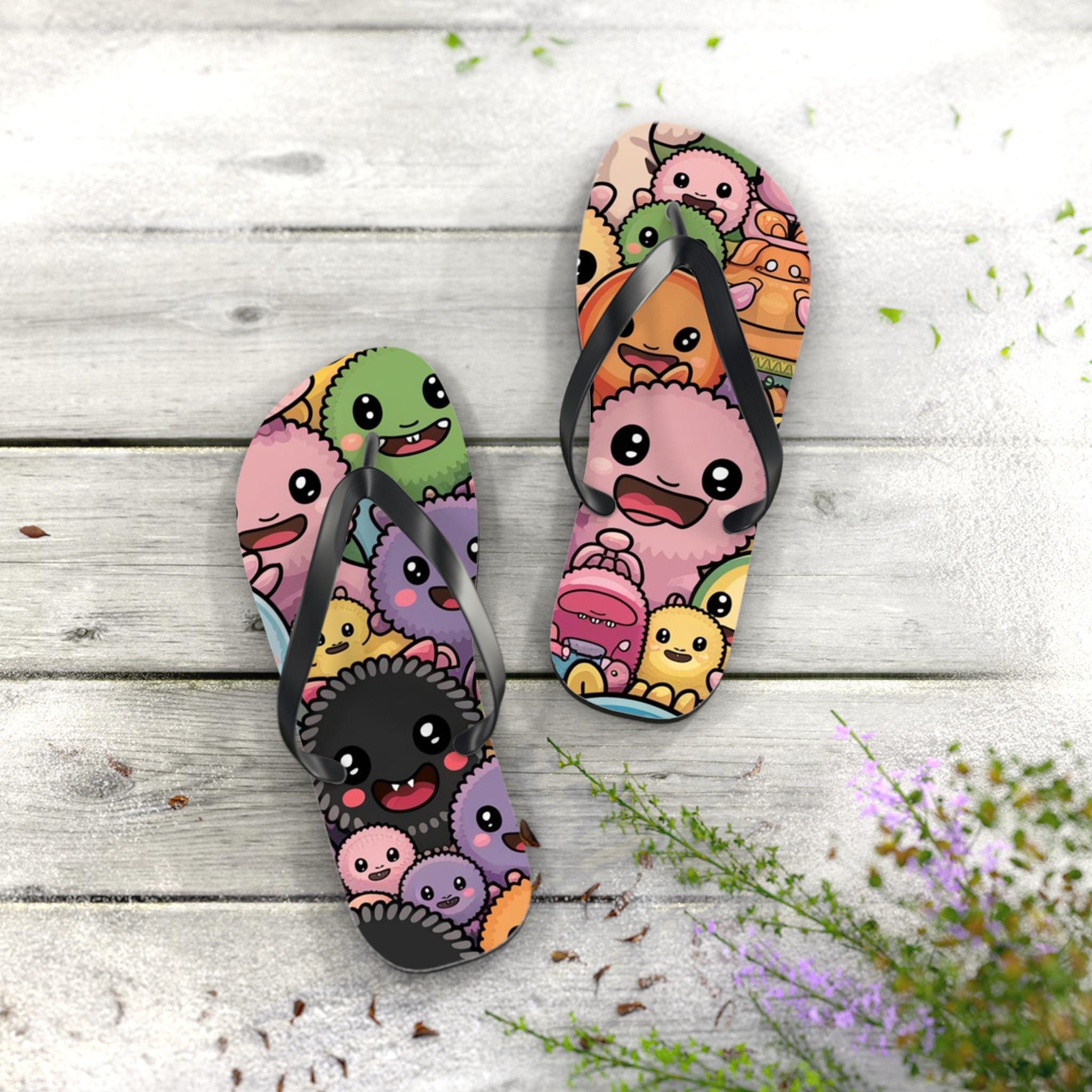 Colorful Kawaii Flip Flops for Fun in the Sun, Cute Pool Sandals, Summer Beach Wear, Gift for Kids, Festival Fashion