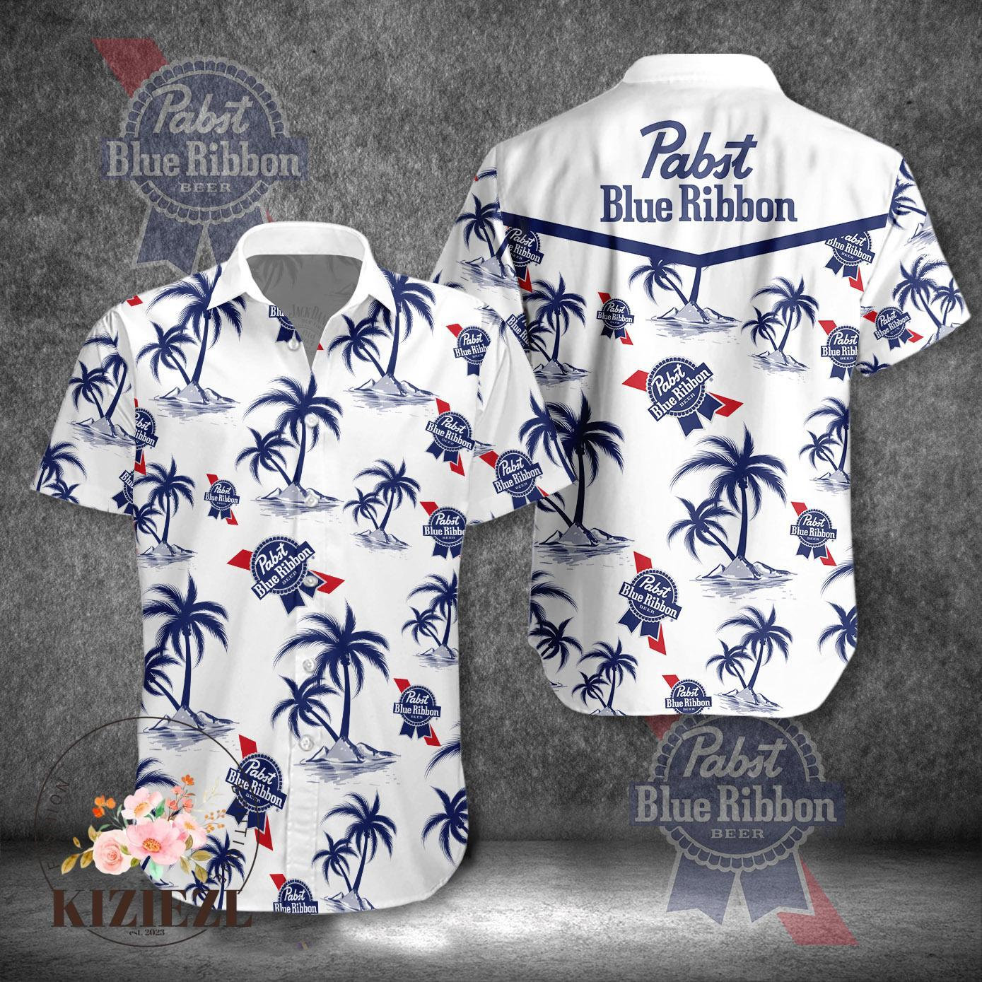 Pabst Blue Hawaiian Shirt, Button Up Shirt, Blue Ribbon Button Up Shirt