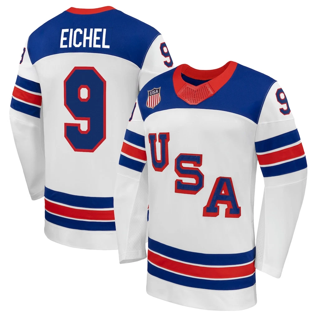 Men's #9 Eichel White 2026 Away Replica All Hockey Jersey