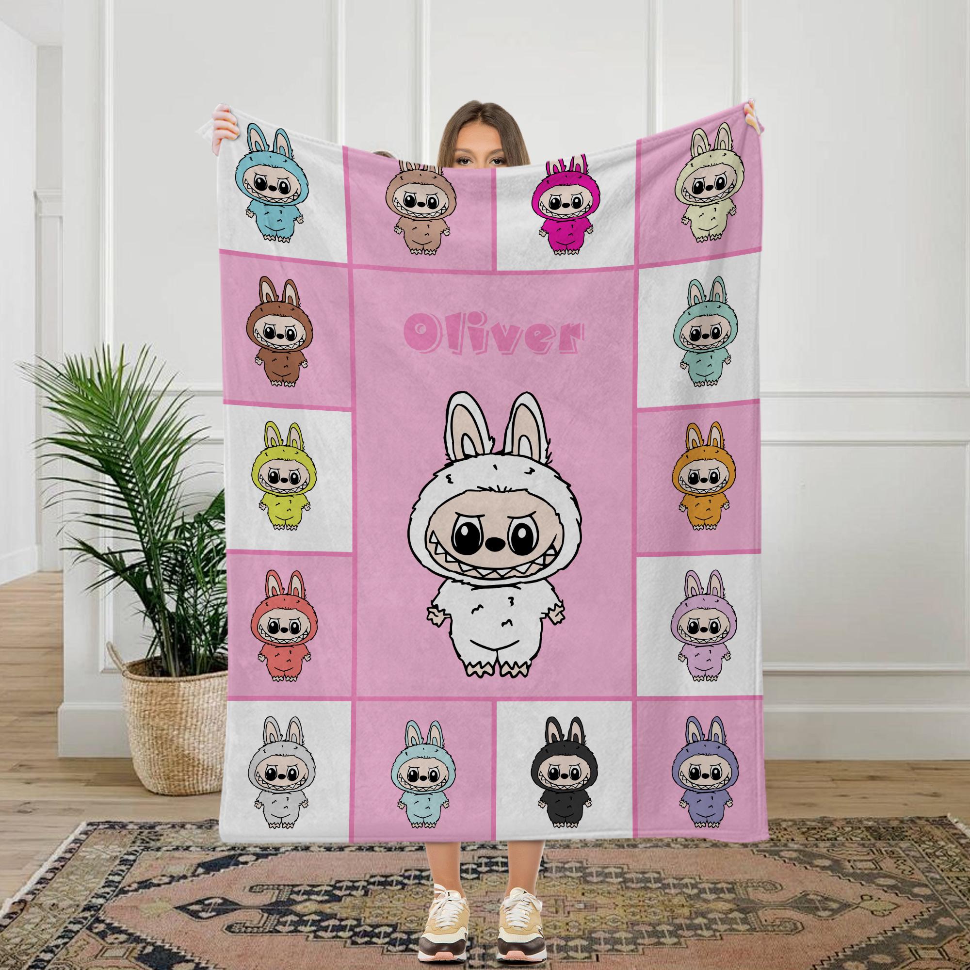 Custom Labubu Theme Baby Blanket, Soft Pink Nursery, Kids Blanket for Girls