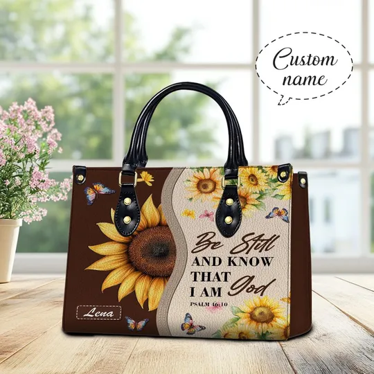 Custom Be Still and Know I Am God Leather Handbag, Christian Gift, Gifts for Women