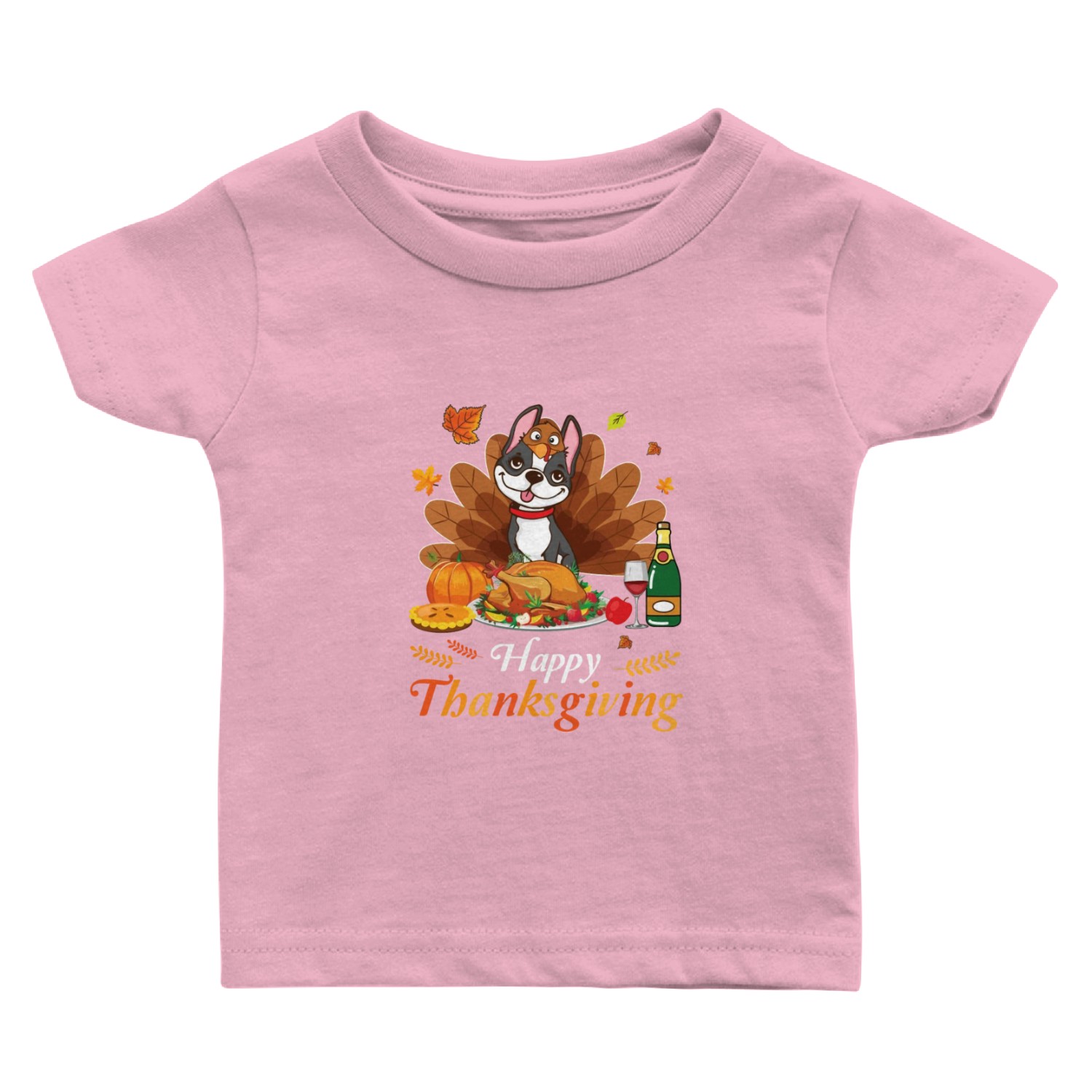 Boston Terrier Turkey Costume Wine Pie Pumpkin Baby T Shirts