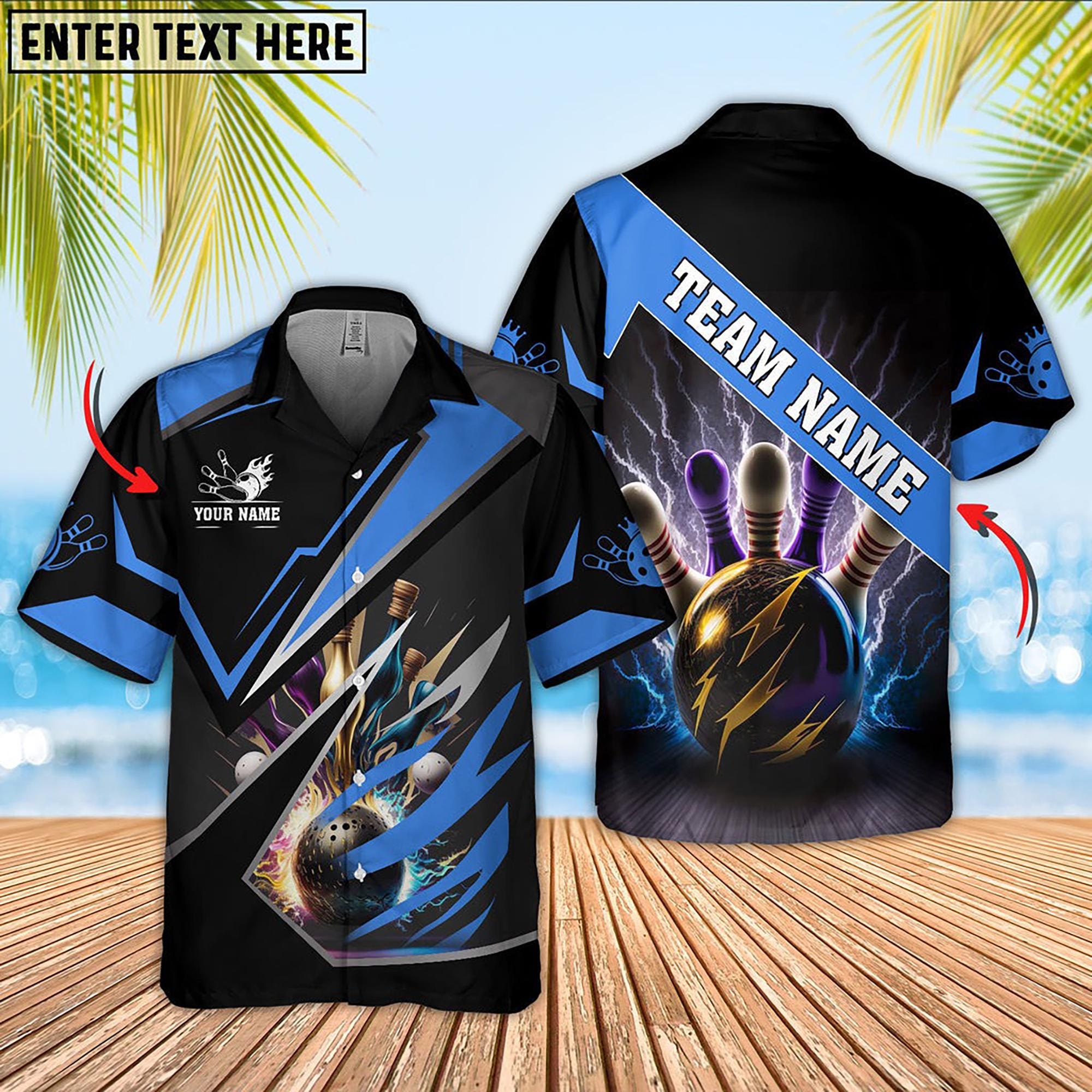 Personalized Bowling Name Hawaiian Shirt, Custom Name Bowling Shirt, Bowling Team Gift, Vintage Bowling Team Name, Bowling Gifts