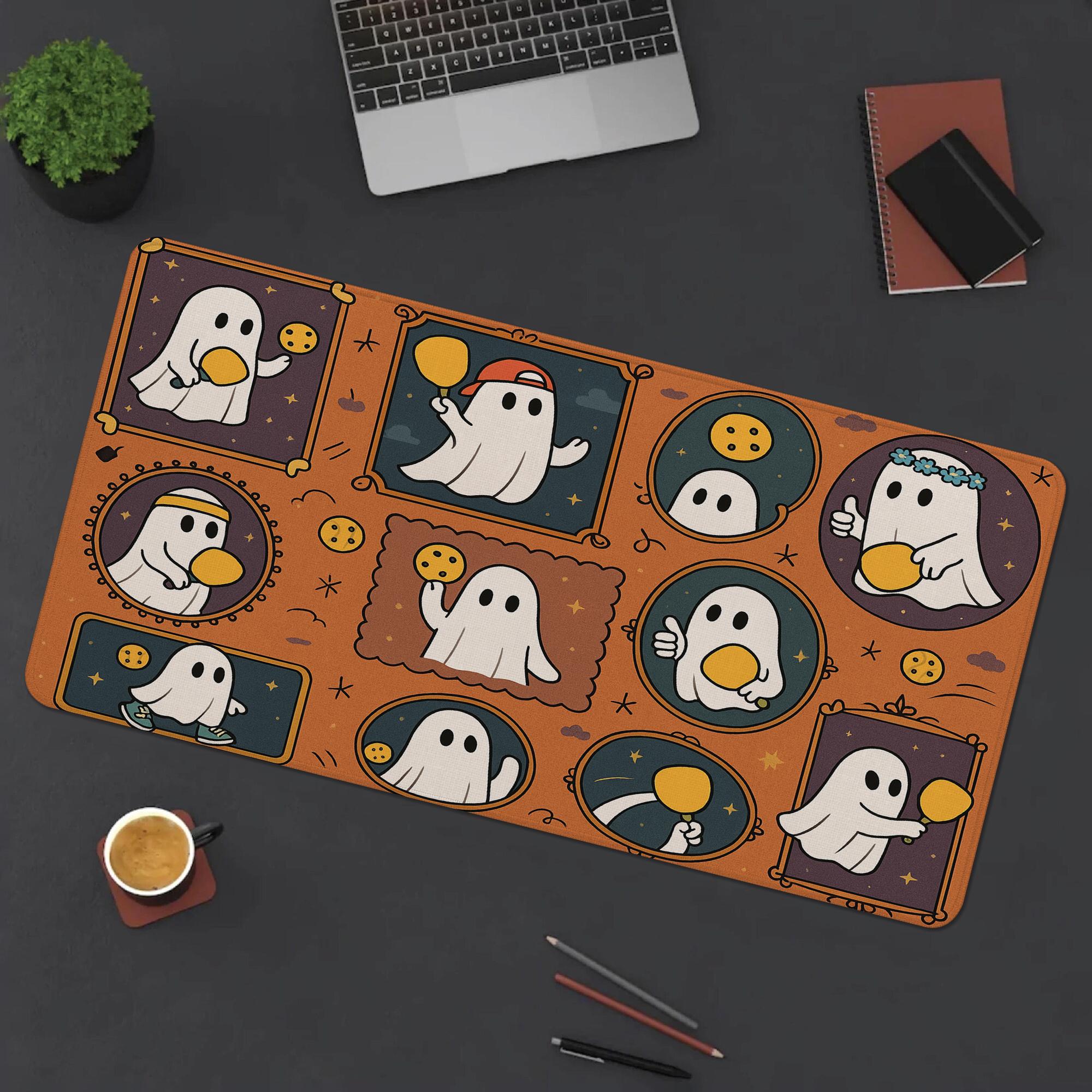 Halloween Pickleball Mouse Pad - Cute Ghost Desk Mat, Spooky Office Decor