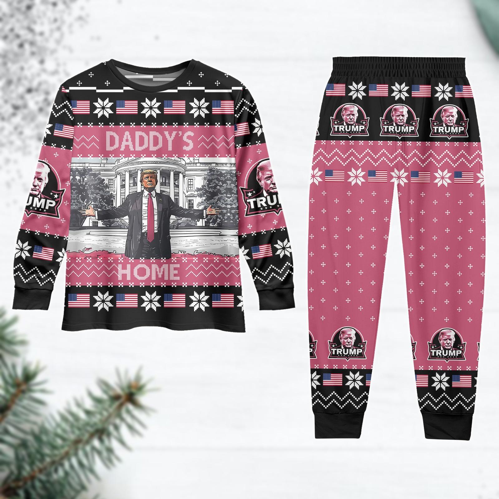 Trump Daddy Home Christmas Pajamas, MAGA 2024 Pajamas Set, Donald Trump President Xmas Pajamas, American Christmas Shirt