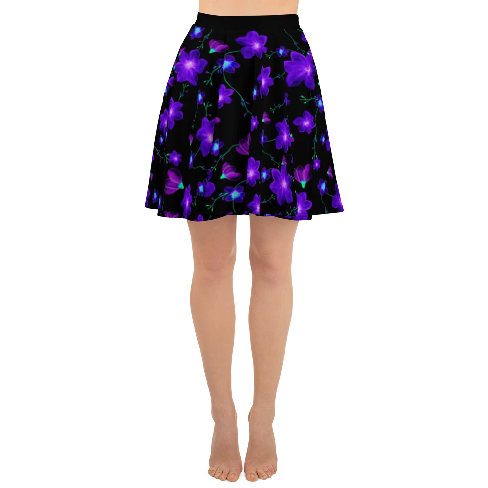 Electrifying Purple Flowers Skater Skirt, Gift for Her