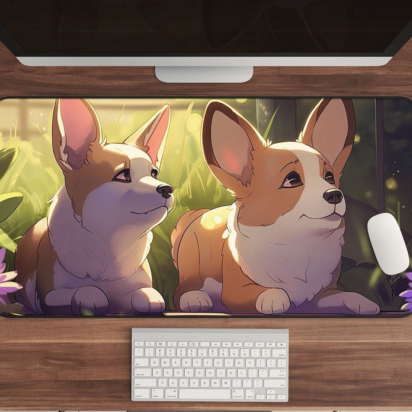 Cute Corgi Desk Mat, Kawaii Mousepad, Large Aesthetic Keyboard Pad