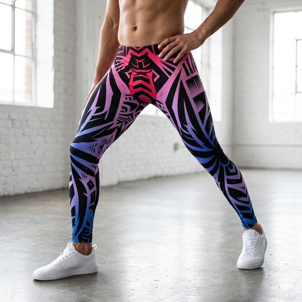 Red Tribal Spider Mens Leggings Graphic Borneo Ink Workout Pants Spiderweb Tattoo Cycling Athletic, Fitness Running Exercise Wrestling Maori