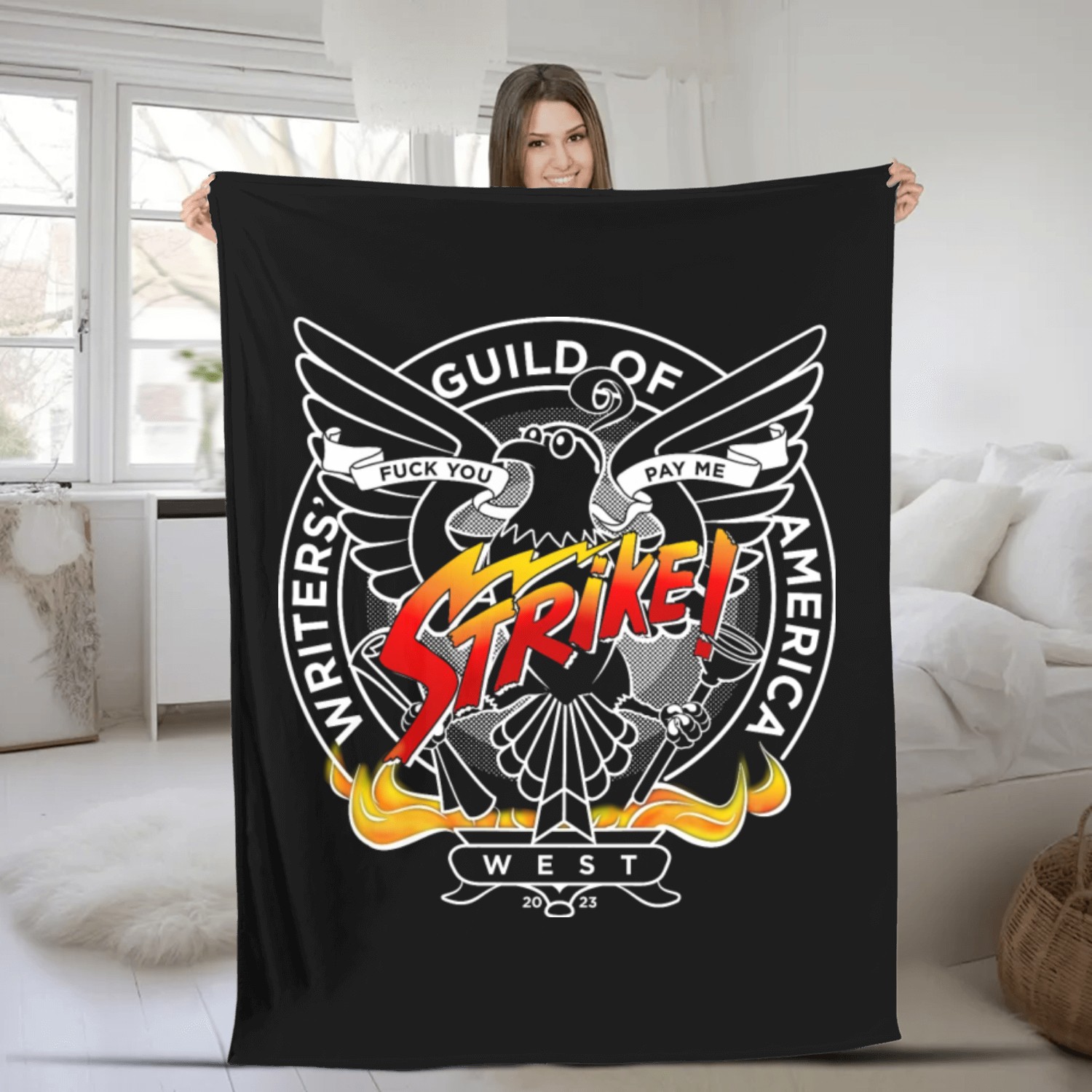 WGA Strike! Seal White Line with Uncensored FYPM Fleece Blankets