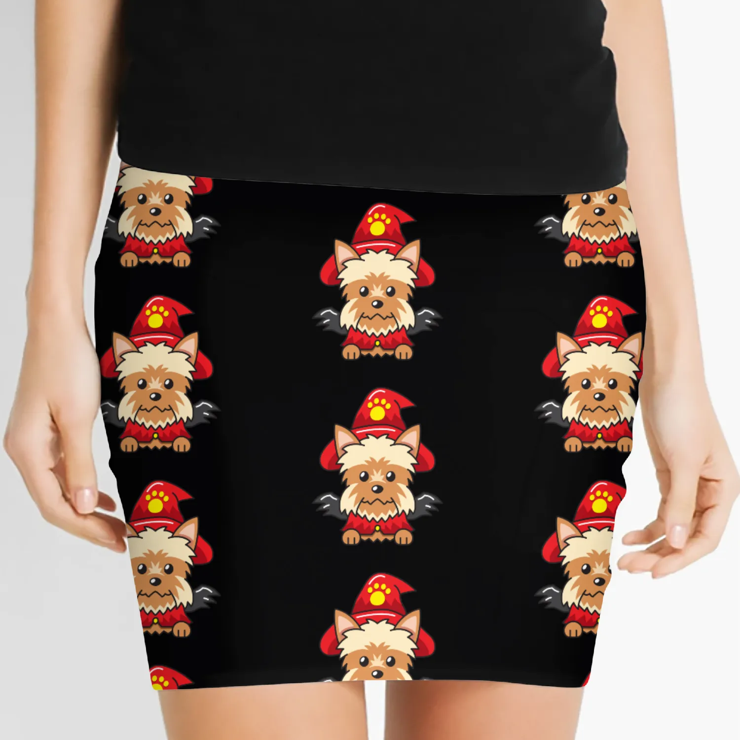 yorkshire terrier dog with halloween costume Women's Mini Skirts