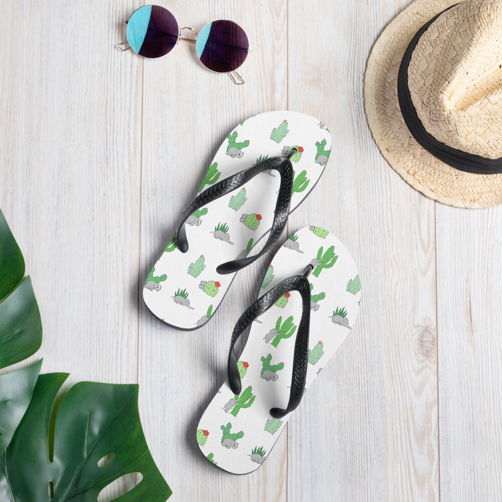 Cute Pattern Sandals - Cactus and Elephant Flip-Flops - Fun Pattern Slippers - Cute Cacti - Cute Elephants