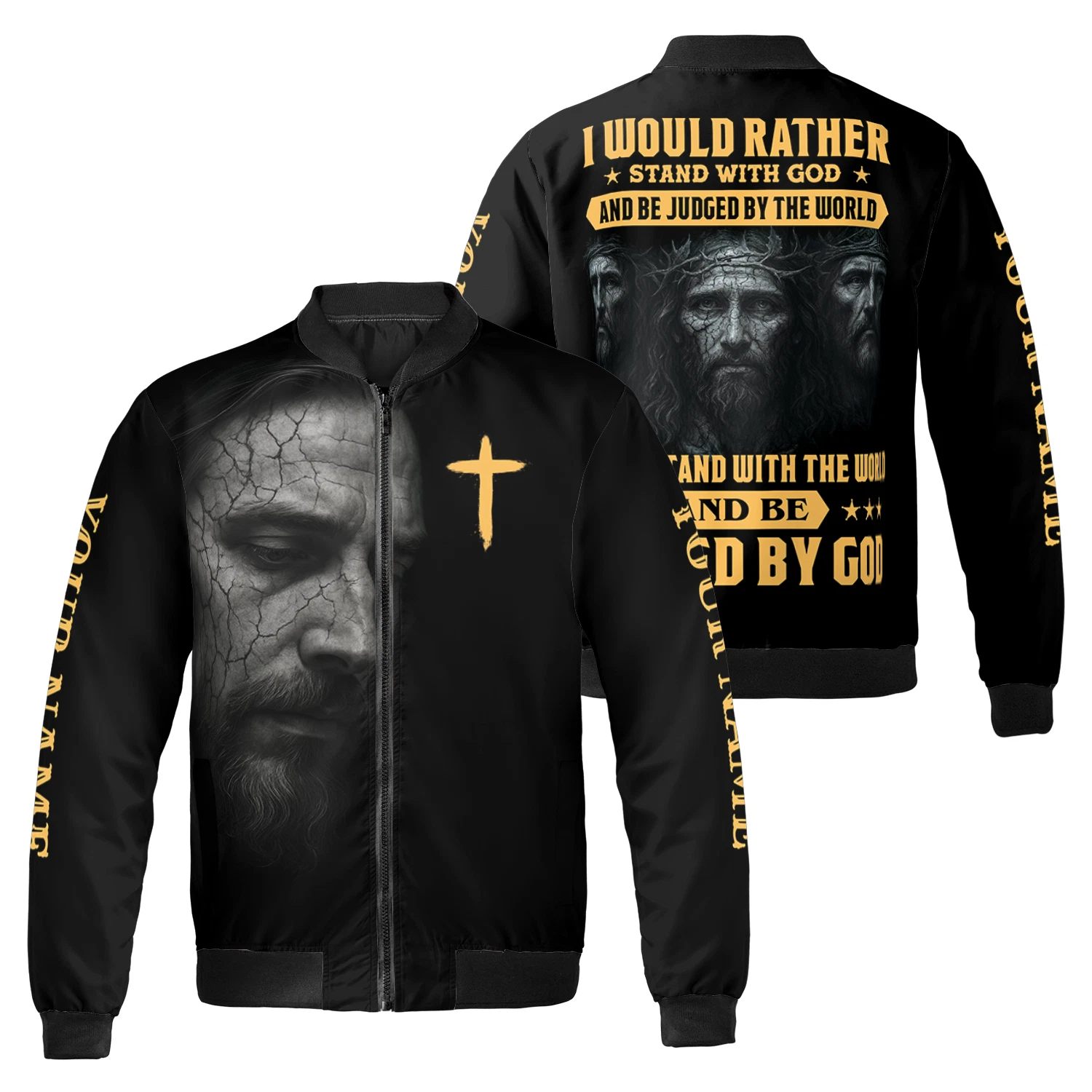 Personalized I Would Rather Stand With God Christian Xmas Gift Bomber Jacket