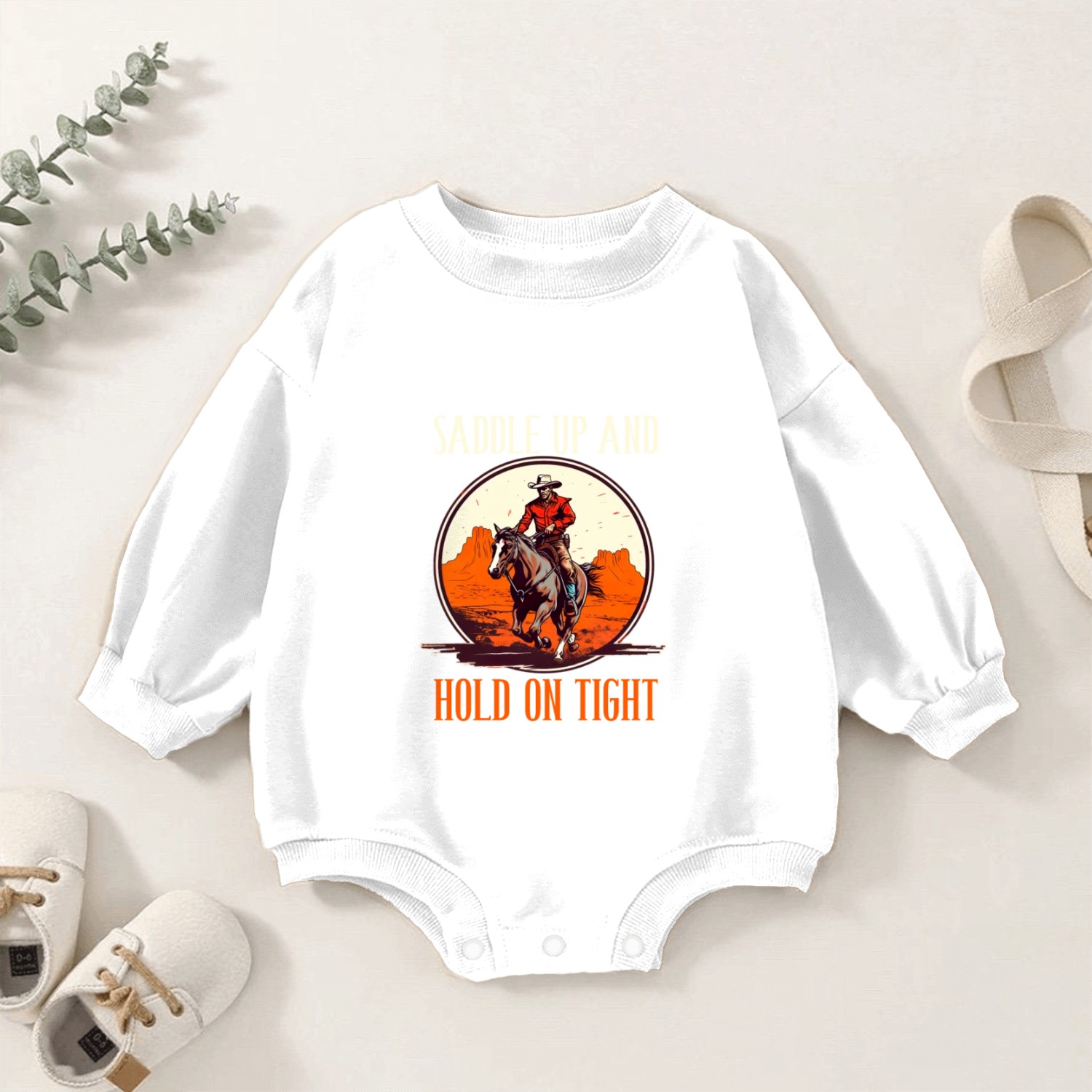 Saddle Up And Hold On Tight for a Horsewoman Baby Romper Sweatshirts