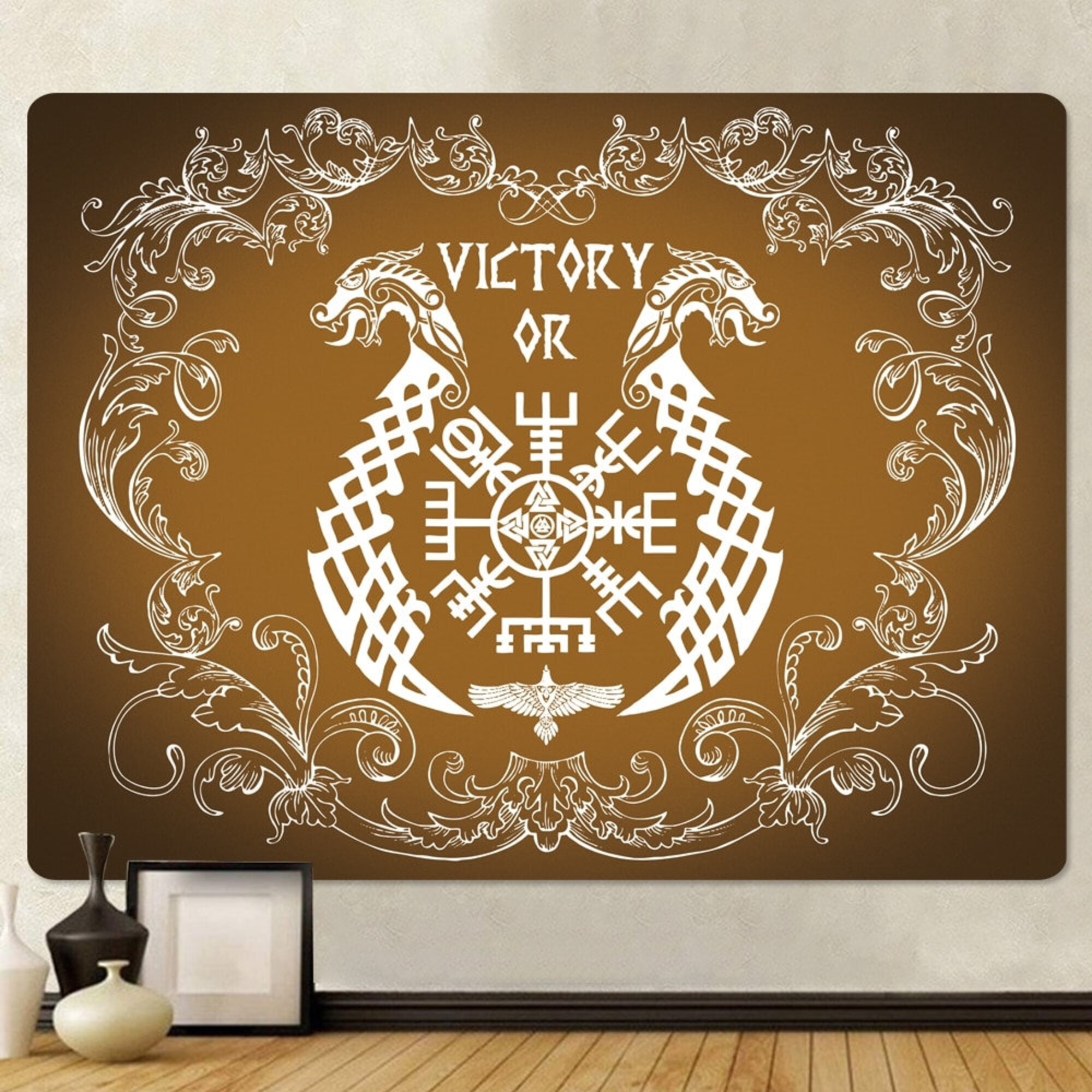 Viking Tapestry Viking Compass Symbol with Dragons Mystical Wall Hanging Decor
