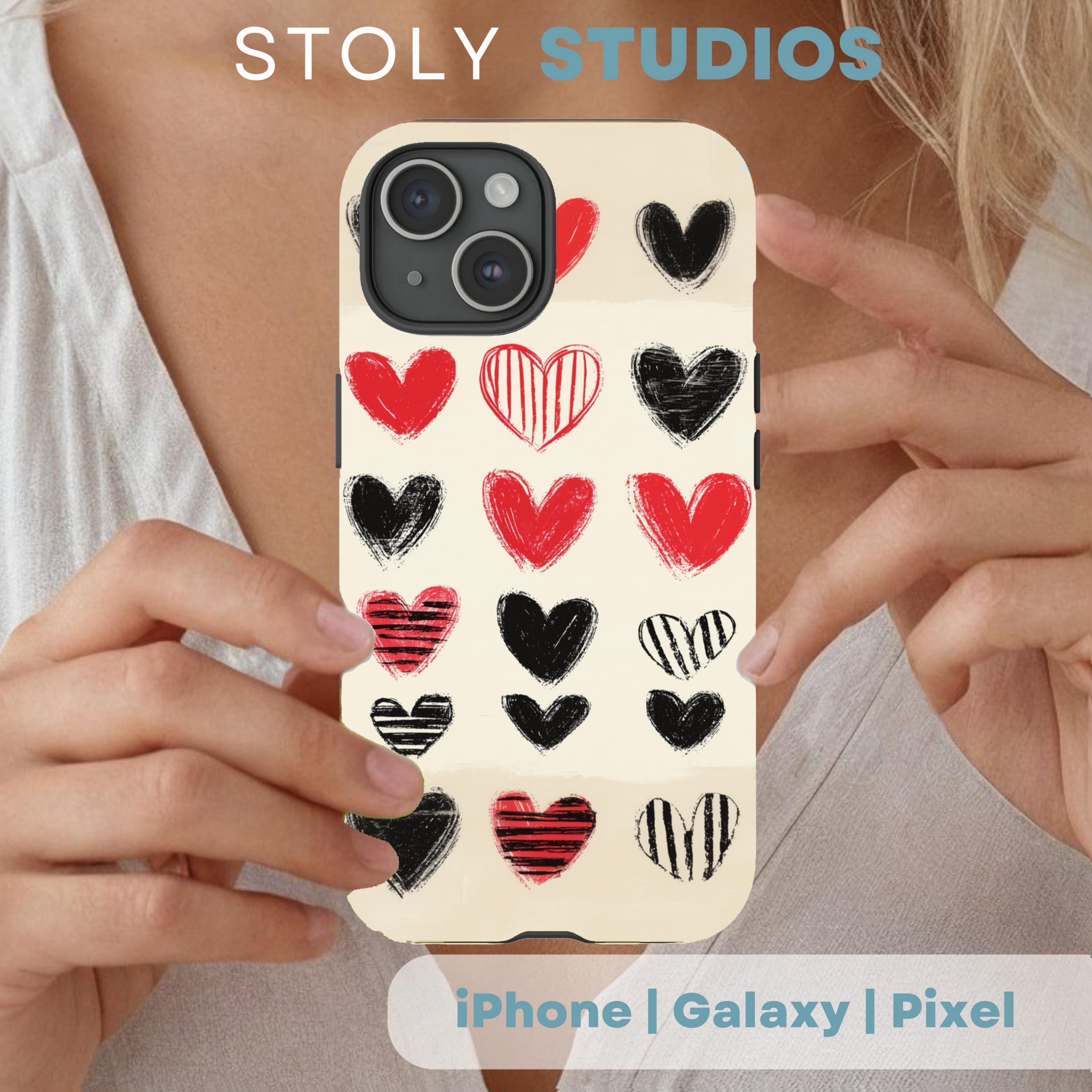 Cute Heart Phone Case, Heart pattern Valentines Day cover, Valentines Gift, iPhone and Samsung Colorful Love case, vintage heart case