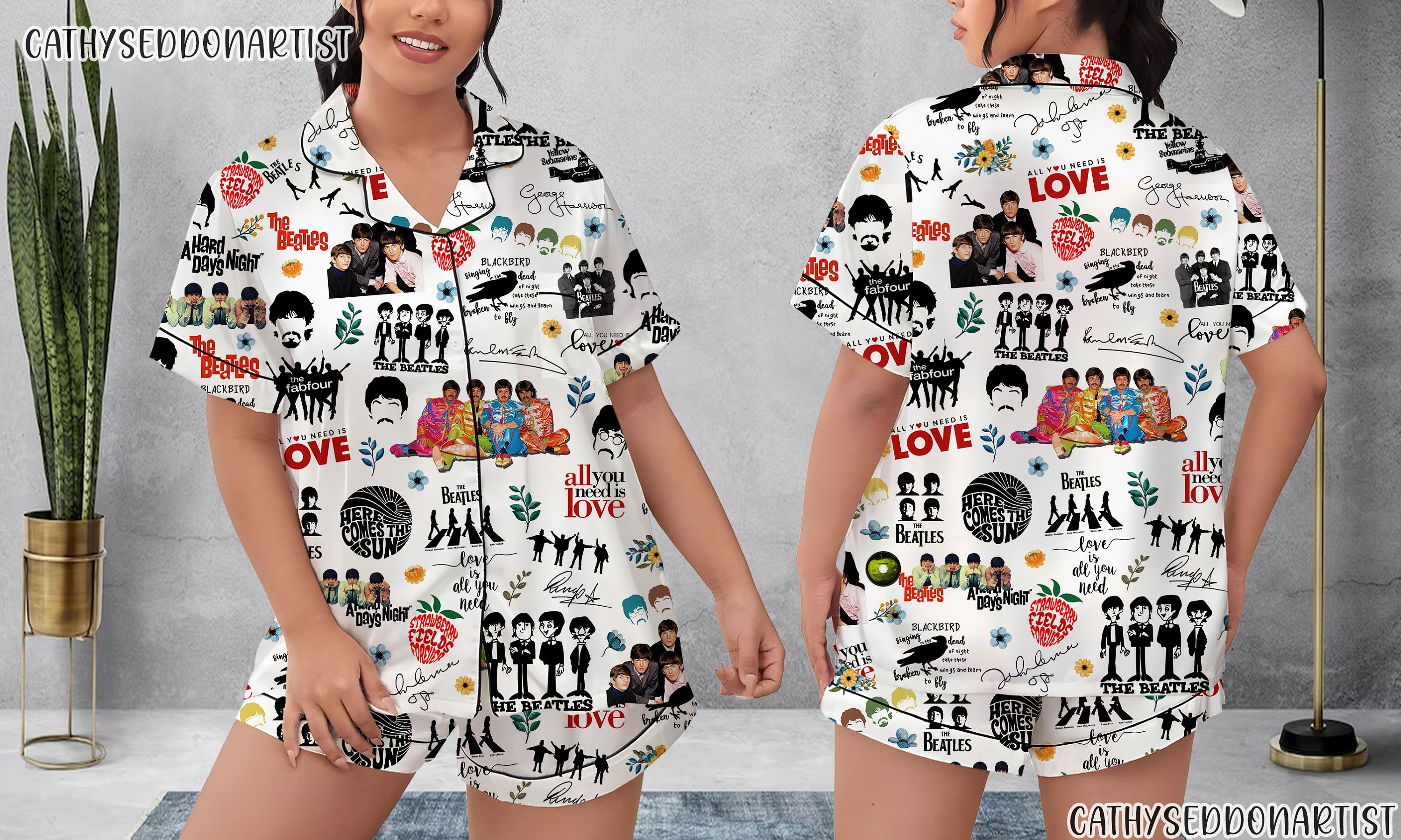 The Beatles Pajamas Short Set, The Beatles Pajamas Set, Holiday Pajamas Set, Pajamas Pants, Women Pajamas, Sleepwear Pyjamas