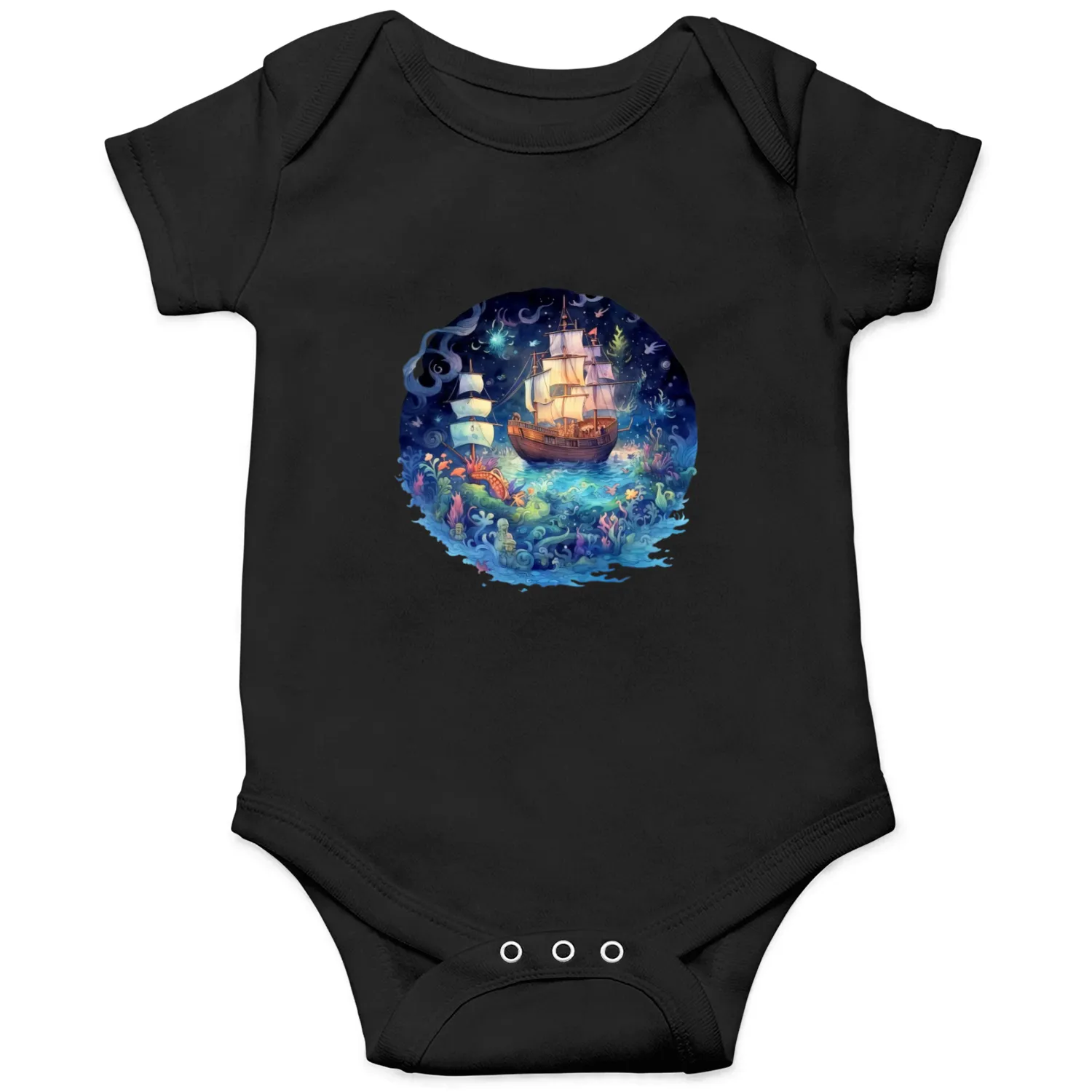 Colorful Traditional Sail Ship at night Onesies